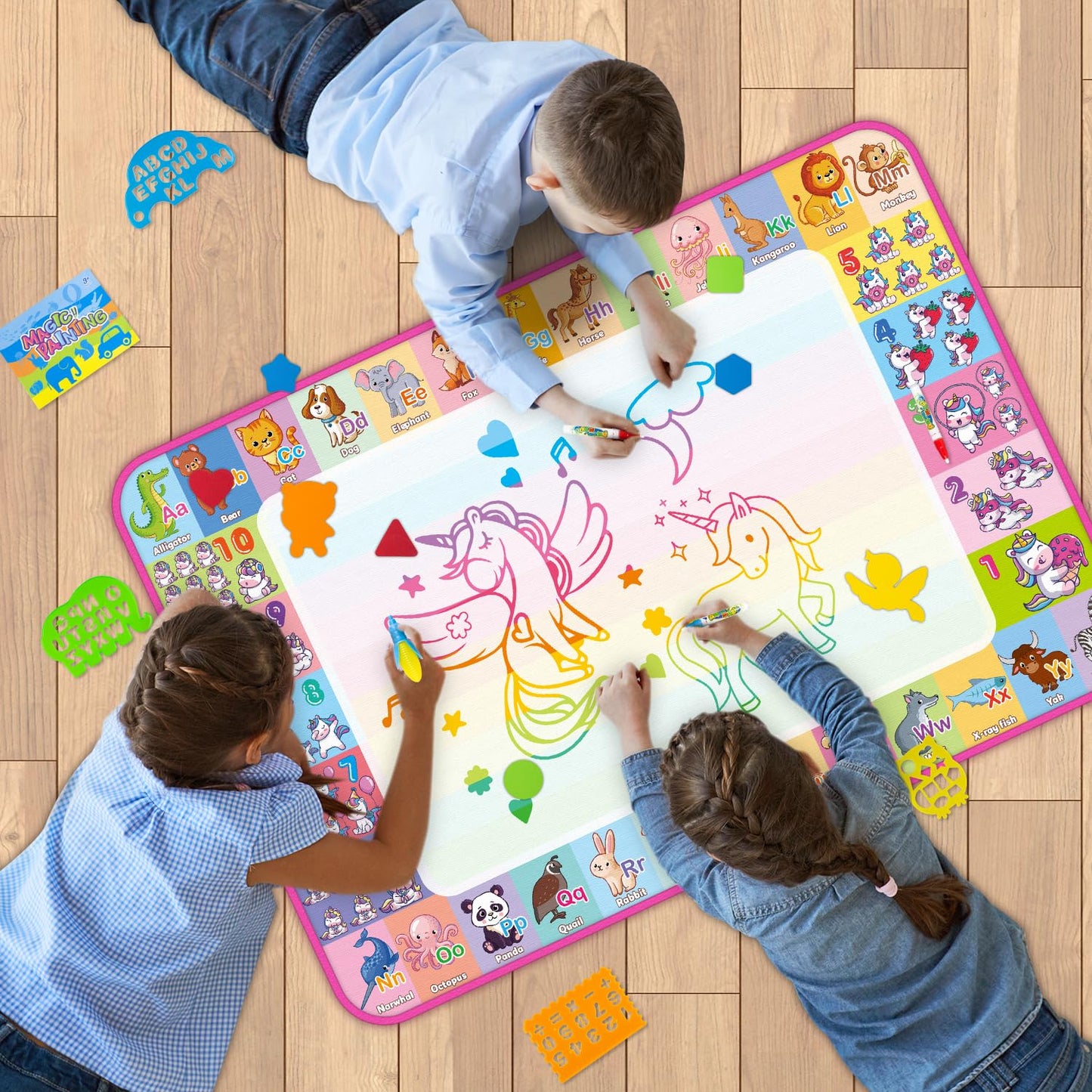 Hollyhi Aqua Water Doodle Mat – Large 40x28 Inch Water Drawing Mat for Kids | Mess-Free, Reusable