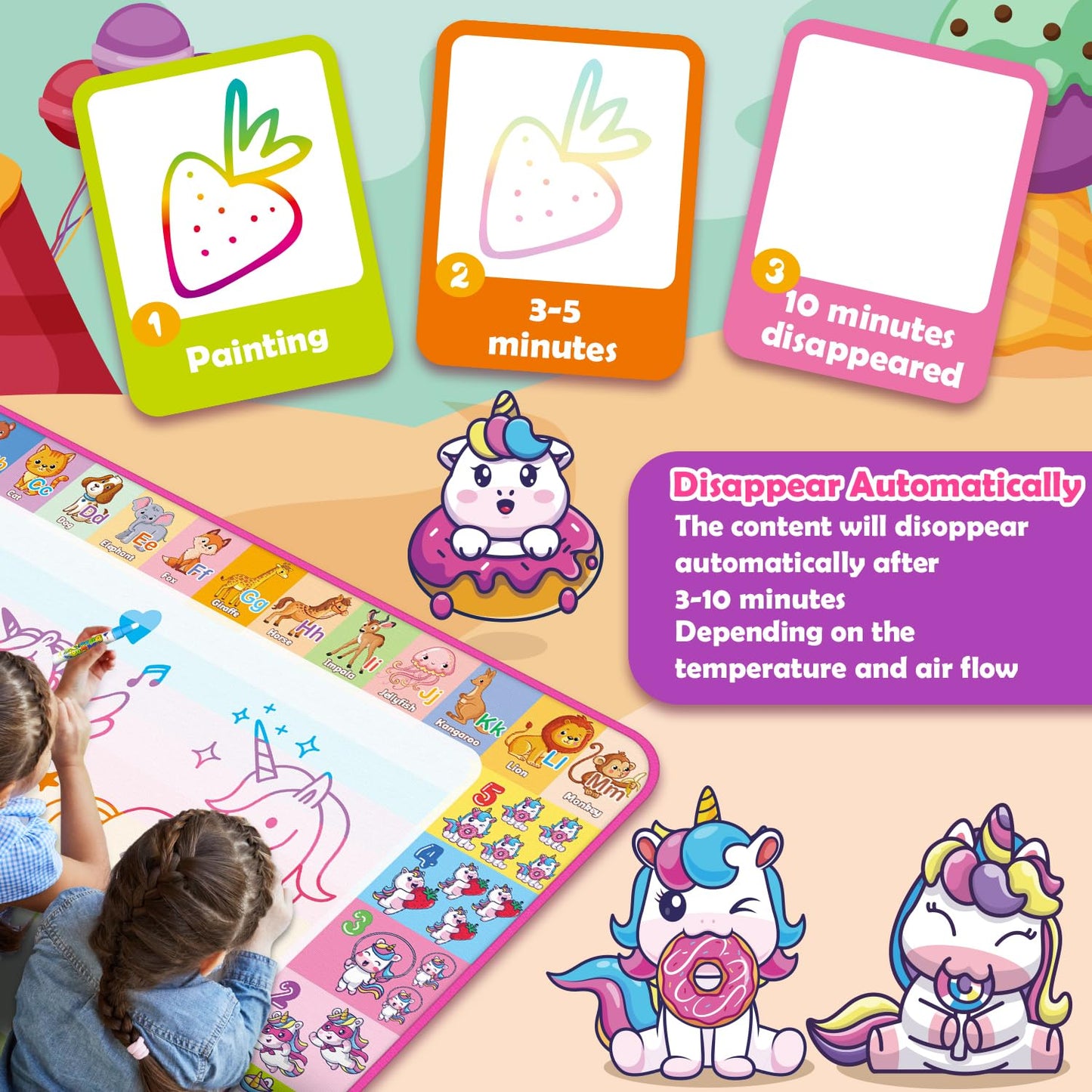 Hollyhi Aqua Water Doodle Mat – Large 40x28 Inch Water Drawing Mat for Kids | Mess-Free, Reusable