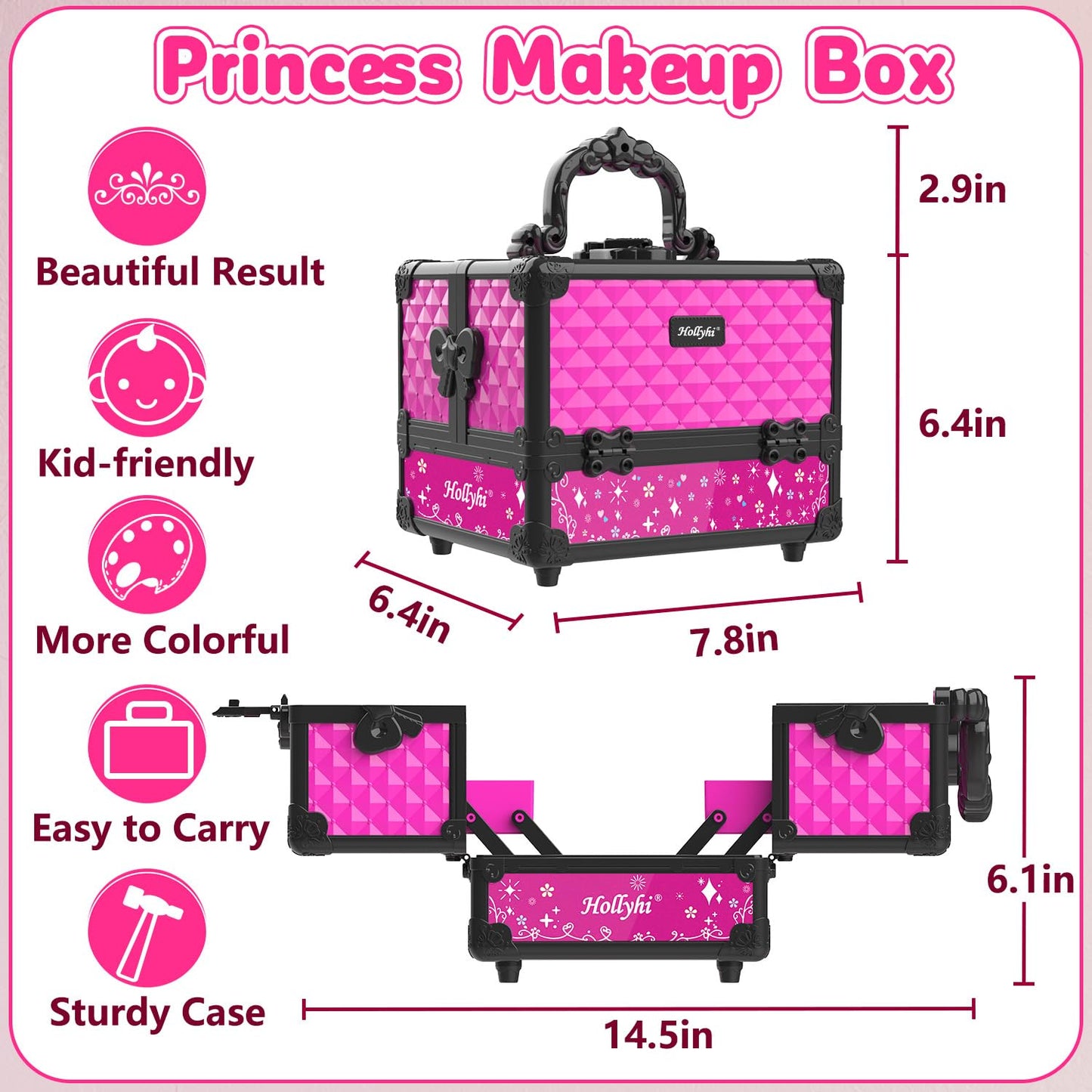 Hollyhi 59 Pcs Kids Makeup Kit – Washable Dress-Up Set for Girls 3–12 with Cosmetic Case