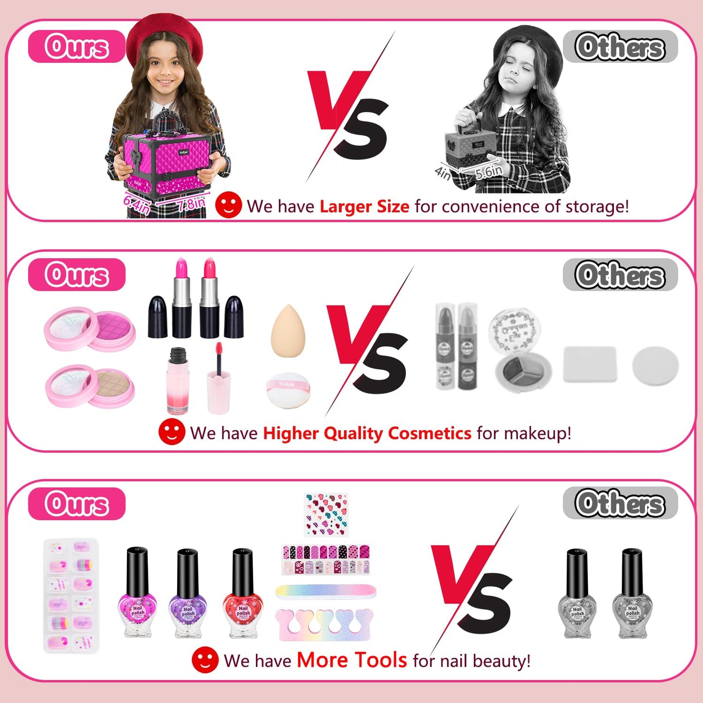 Hollyhi 59 Pcs Kids Makeup Kit – Washable Dress-Up Set for Girls 3–12 with Cosmetic Case