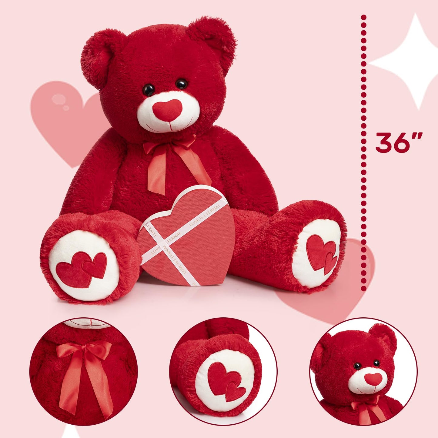 HollyHOME 36-Inch Red Teddy Bear with Heart – Large Plush Gift