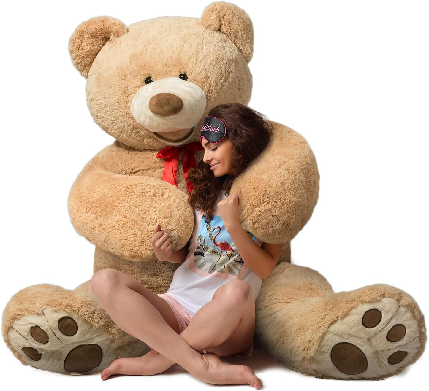 HollyHOME 5ft Giant Teddy Bear – Light Brown Plush with Red Bowtie (Valentine Gift)