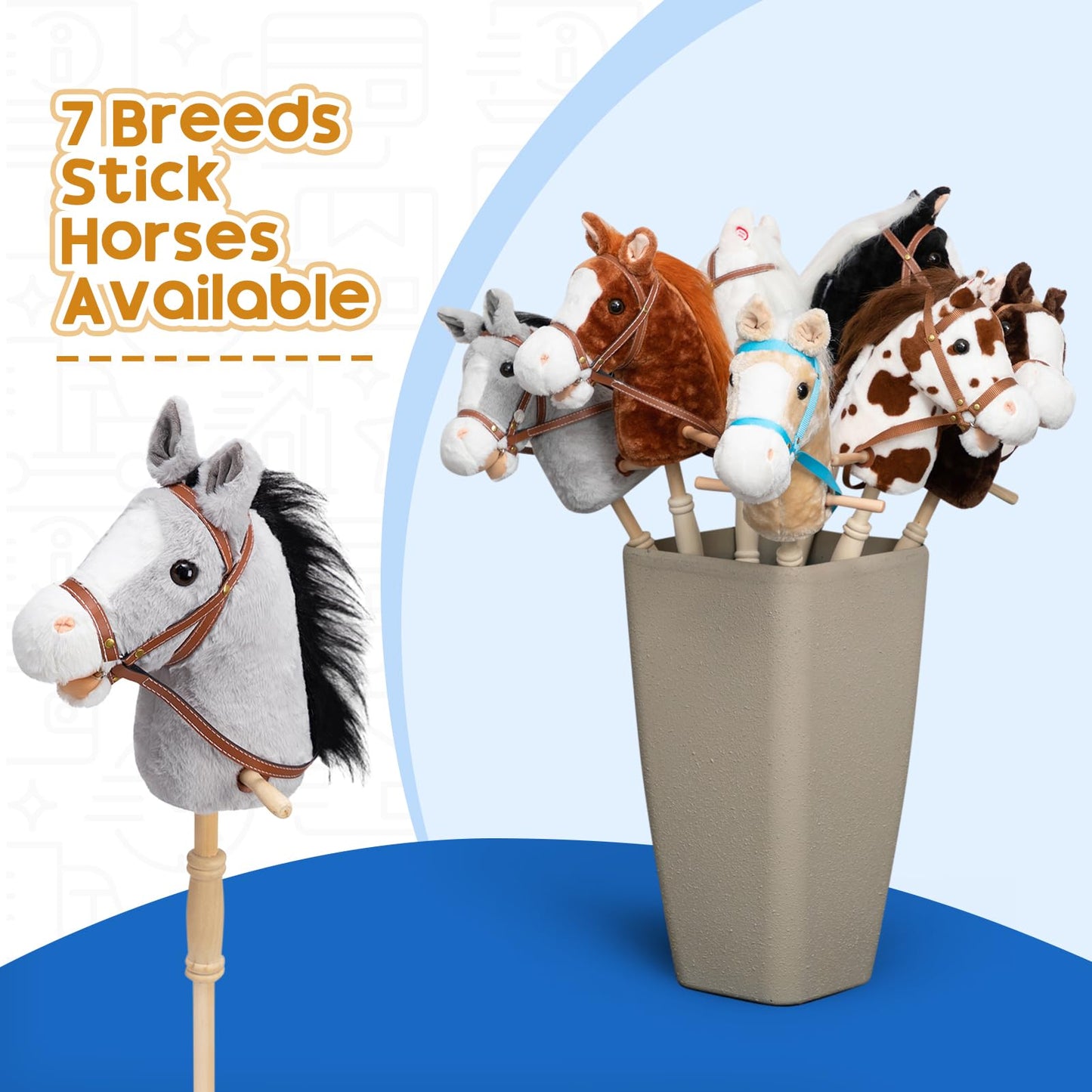 HollyHOME Stick Horse Plush with Wood Wheels | 36-Inch Kids Hobby Horse with Realistic Sounds
