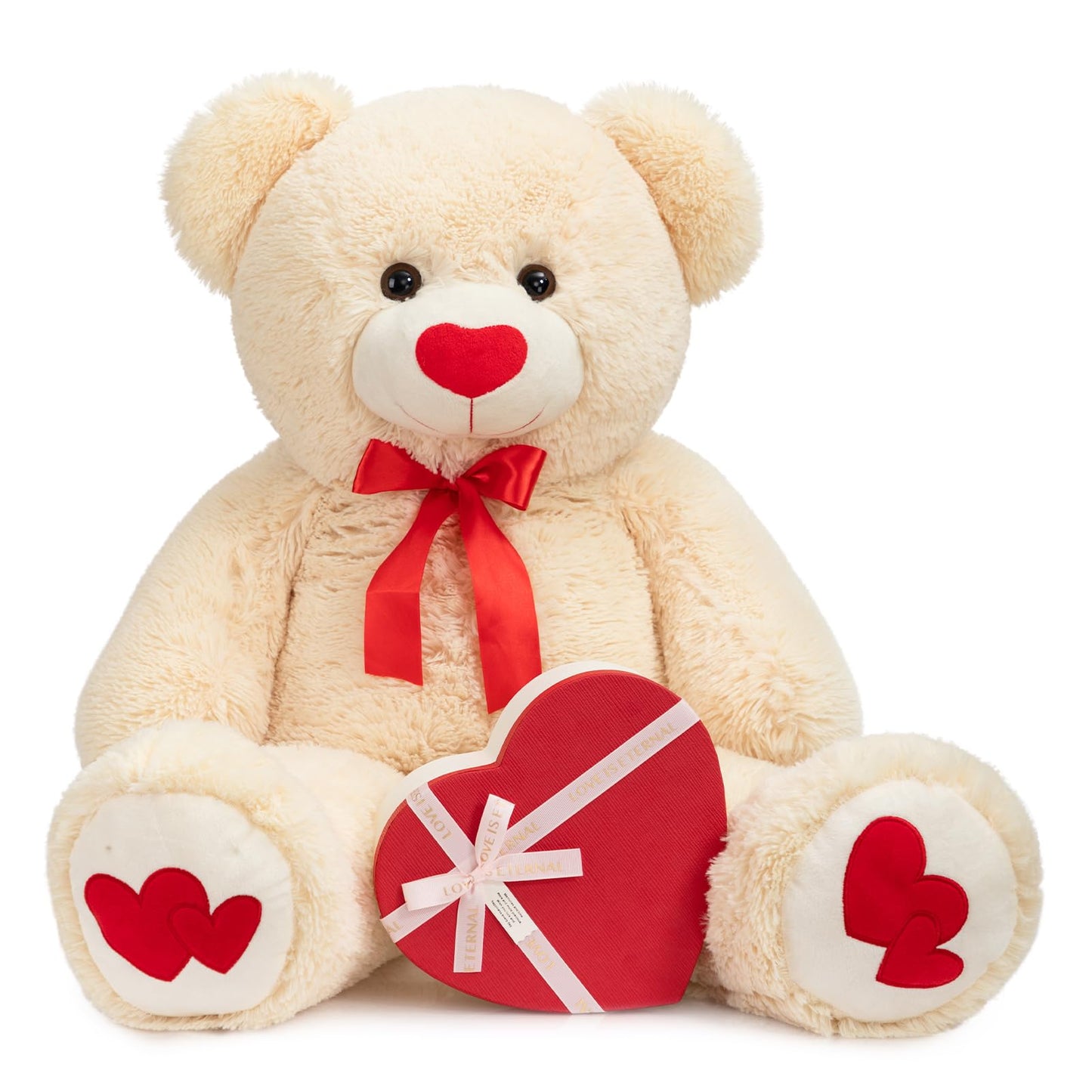 HollyHOME Big Teddy Bear – 36-Inch Beige Plush with Red Heart | Gift for Girlfriend & Kids