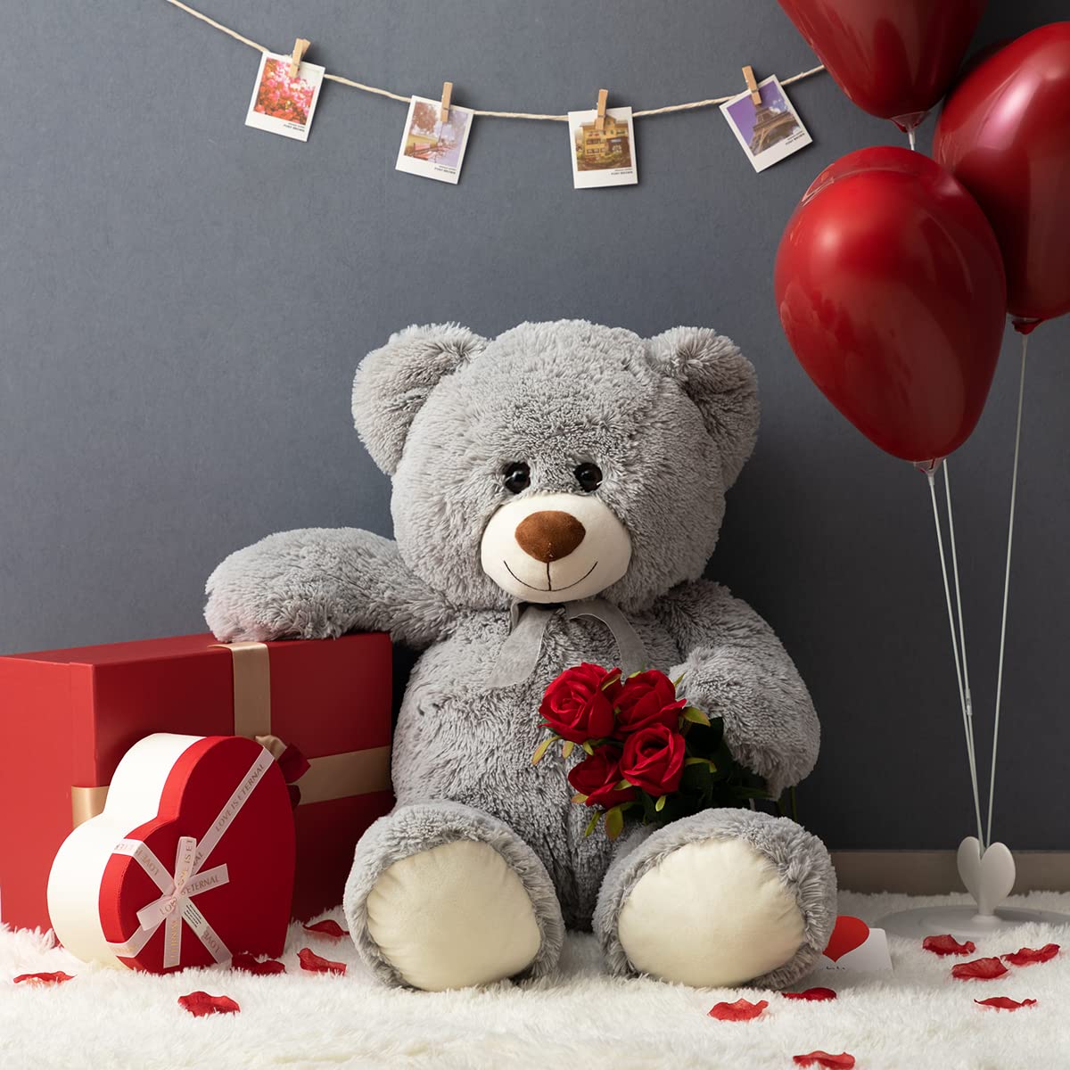 HollyHOME 36-Inch Gray Teddy Bear — Large Plush Stuffed Animal, Gift-Ready for Kids & Loved Ones