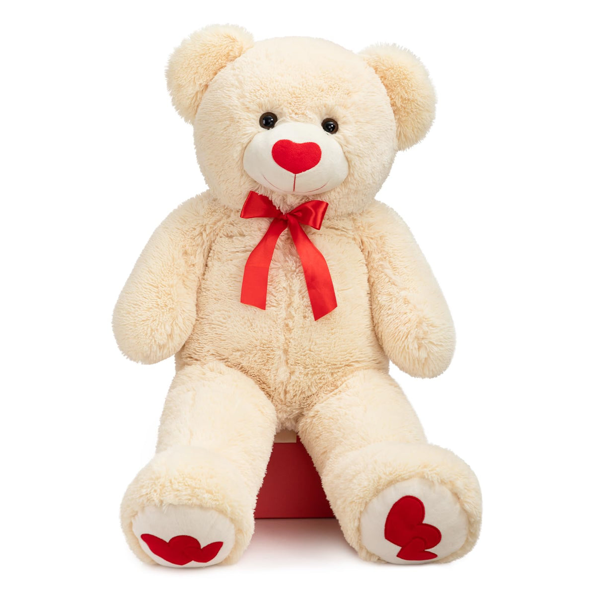 HollyHOME Big Teddy Bear – 36-Inch Beige Plush with Red Heart | Gift for Girlfriend & Kids