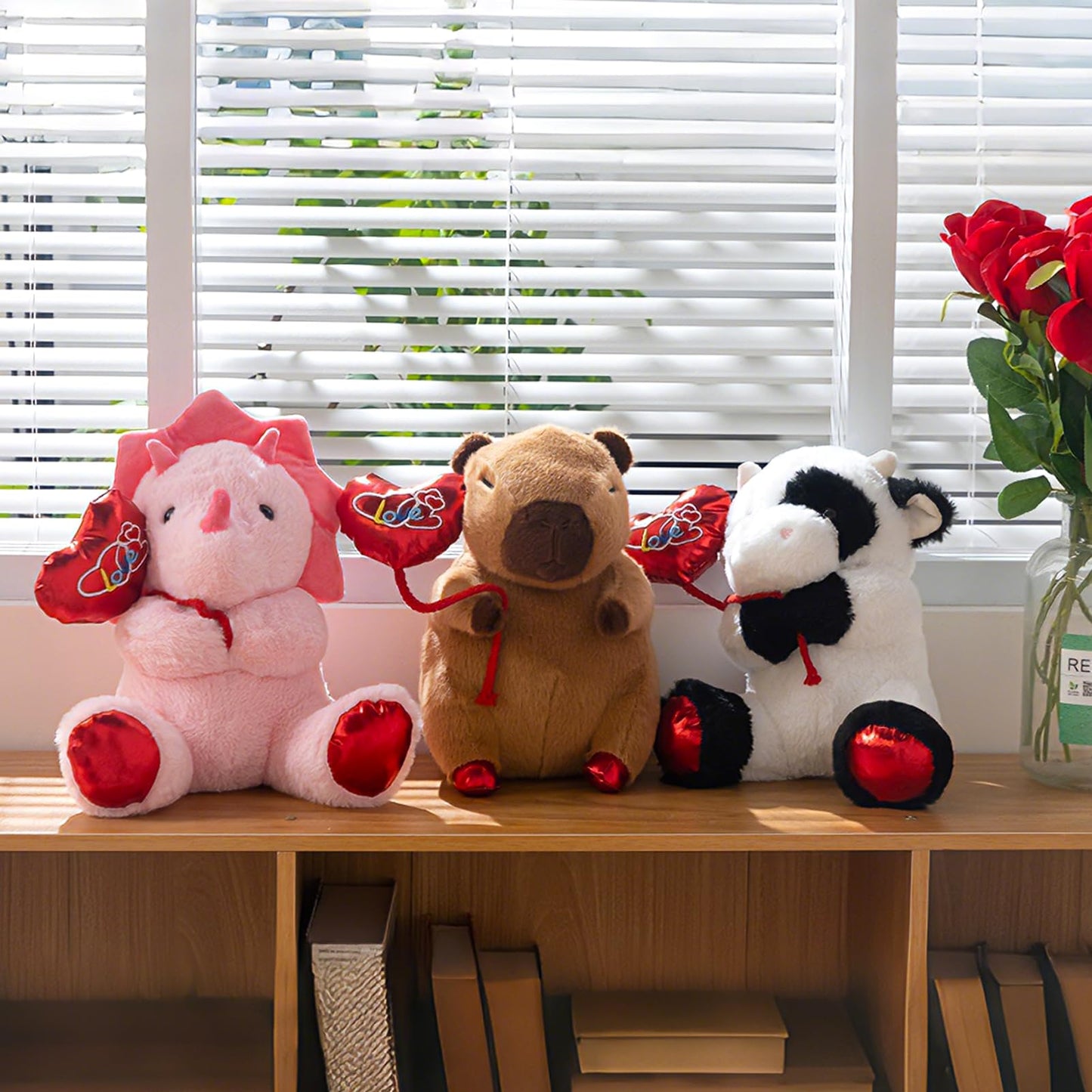 HollyHOME Capybara Plush Toy with Red Heart Balloon – 10-Inch Valentine Gift