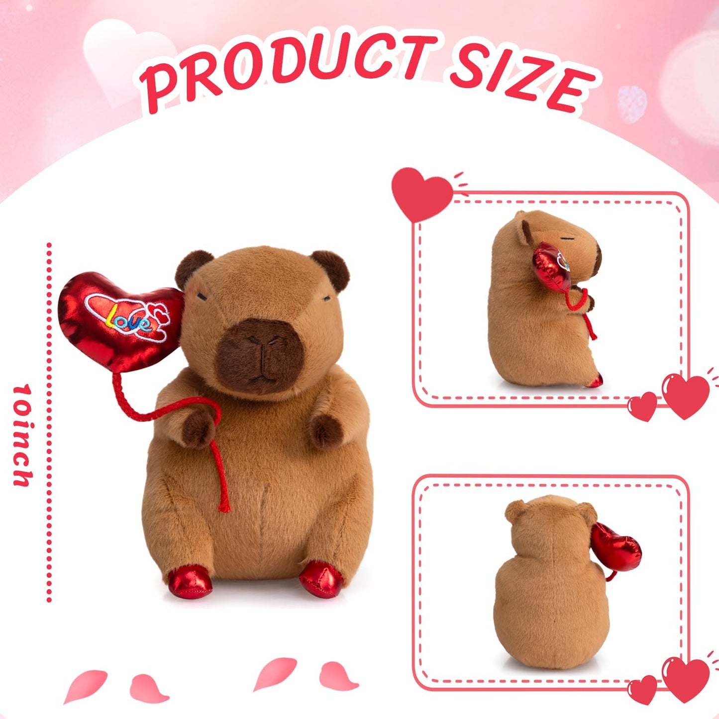 HollyHOME Capybara Plush Toy with Red Heart Balloon – 10-Inch Valentine Gift