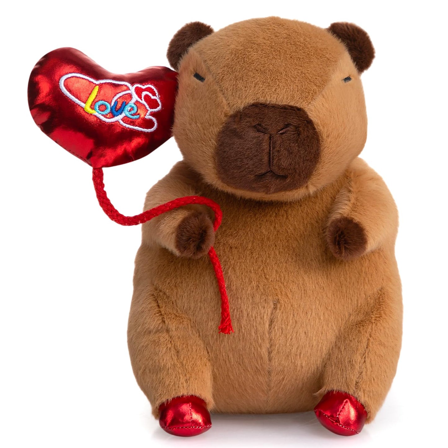HollyHOME Capybara Plush Toy with Red Heart Balloon – 10-Inch Valentine Gift