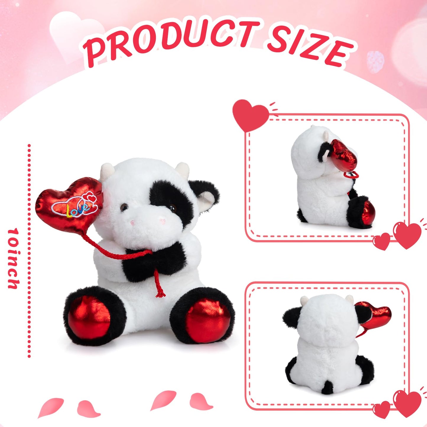 HollyHOME Cow Plush Toy – Valentine’s Cow Plush with Red Balloon, 10 Inches