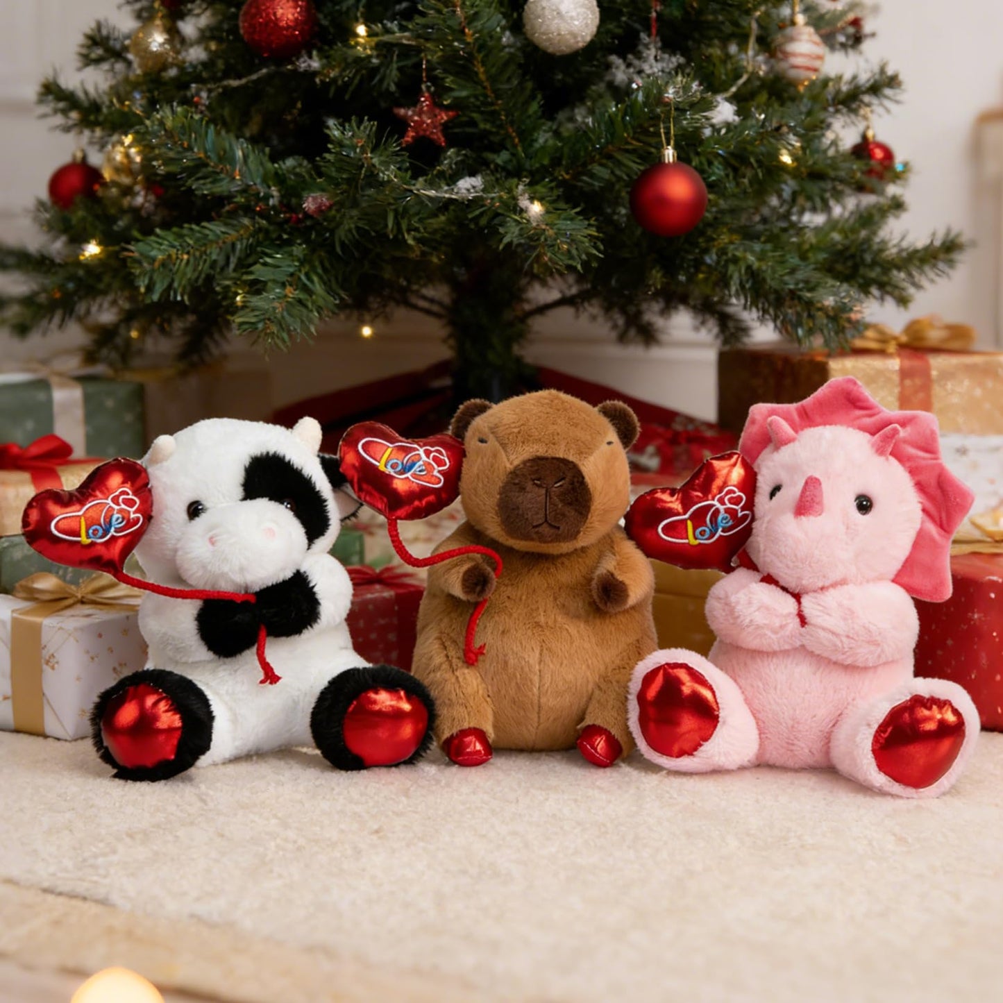 HollyHOME Cow Plush Toy – Valentine’s Cow Plush with Red Balloon, 10 Inches