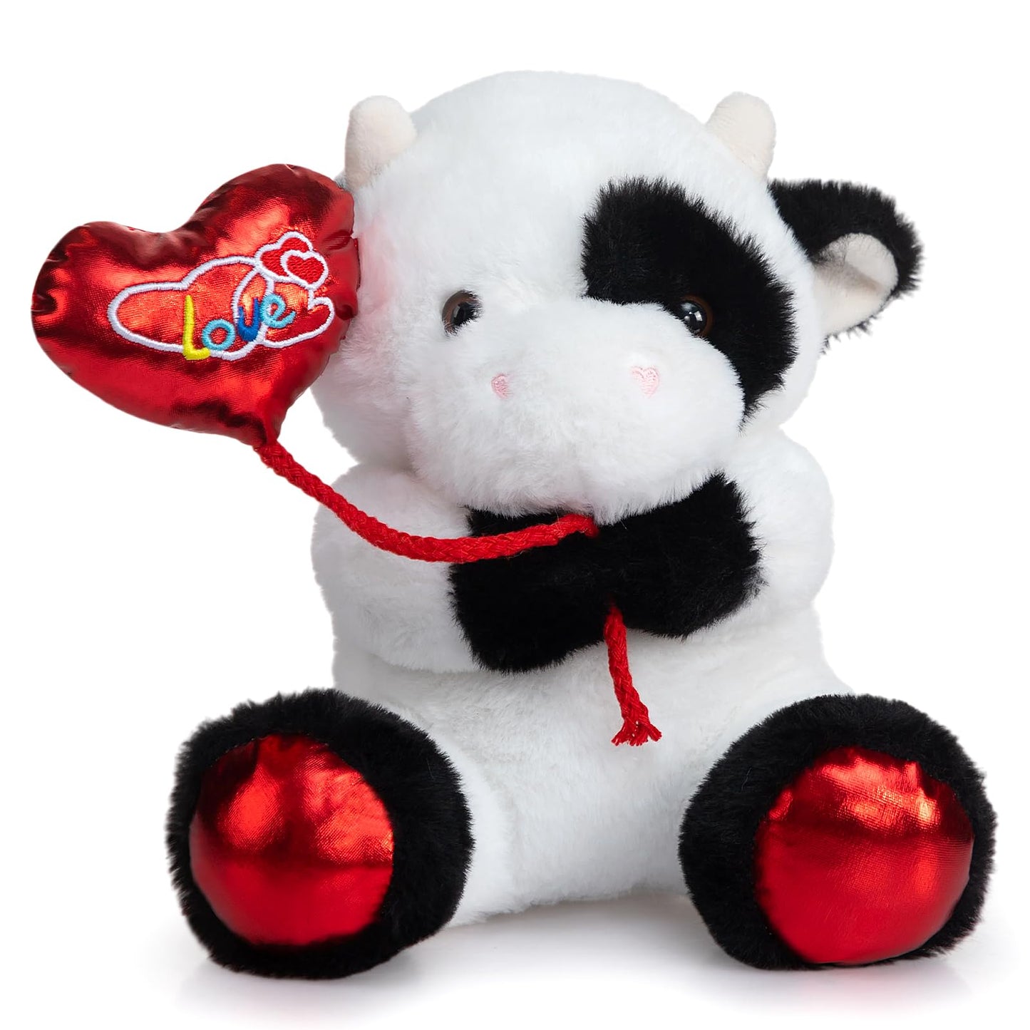 HollyHOME Cow Plush Toy – Valentine’s Cow Plush with Red Balloon, 10 Inches