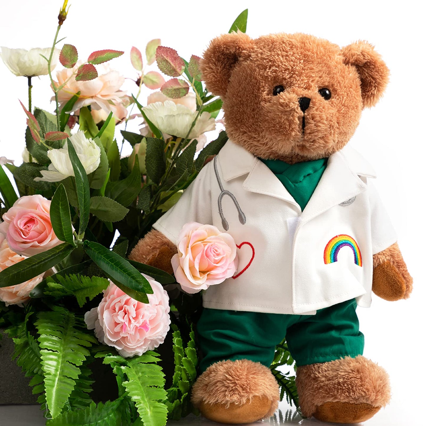 HollyHOME Doctor Bear Plush - 16-Inch Scrubs and White Coat Teddy for Doctors and Students