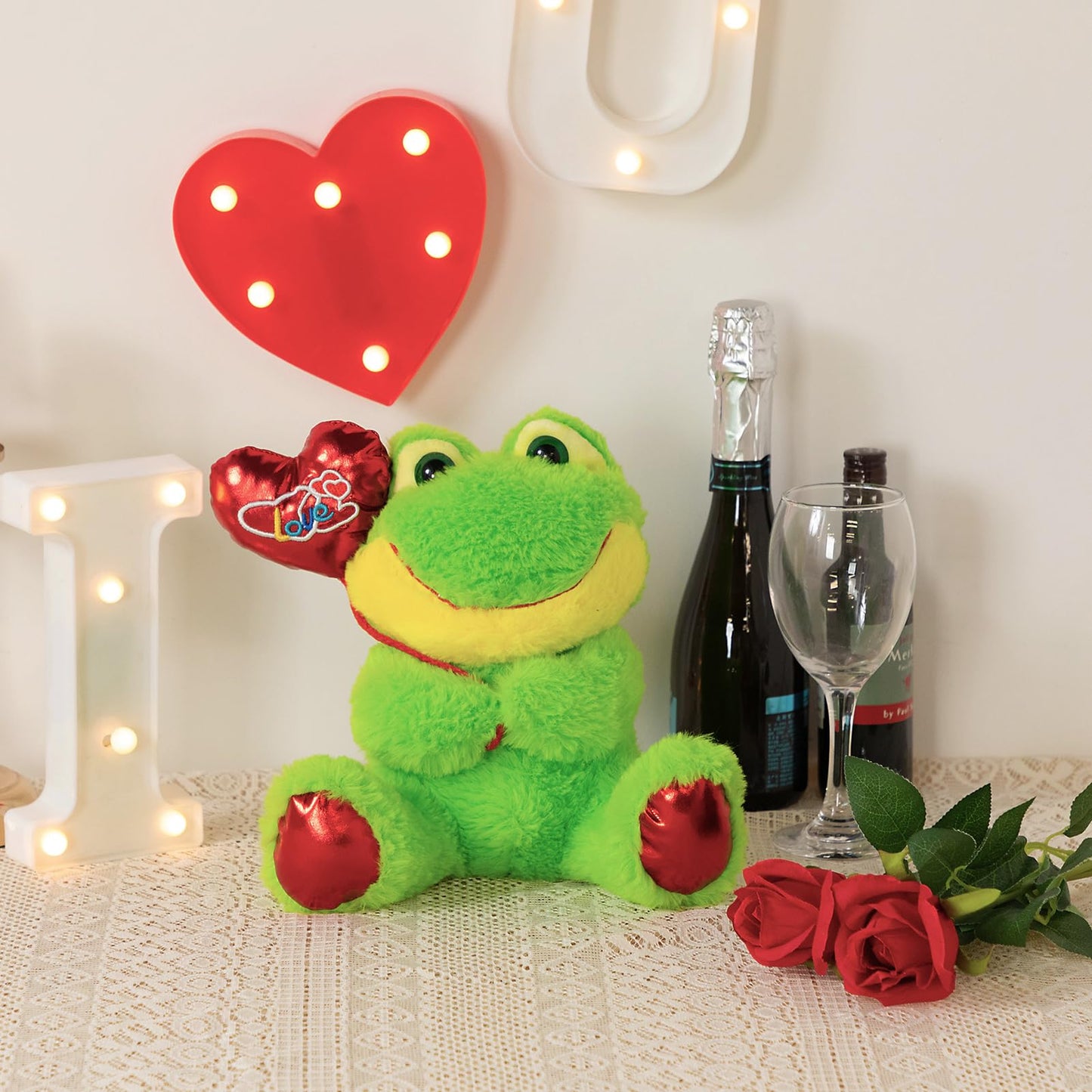 HollyHOME Frog Plush – 10-Inch Valentine Gift with Red Heart Balloon