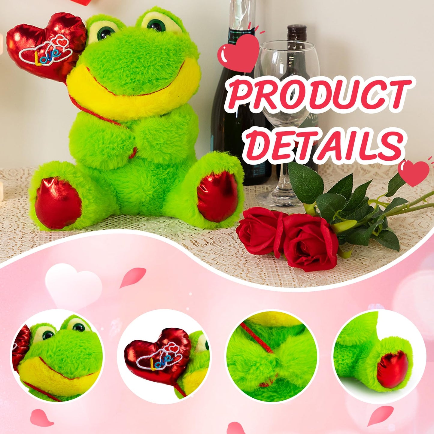 HollyHOME Frog Plush – 10-Inch Valentine Gift with Red Heart Balloon