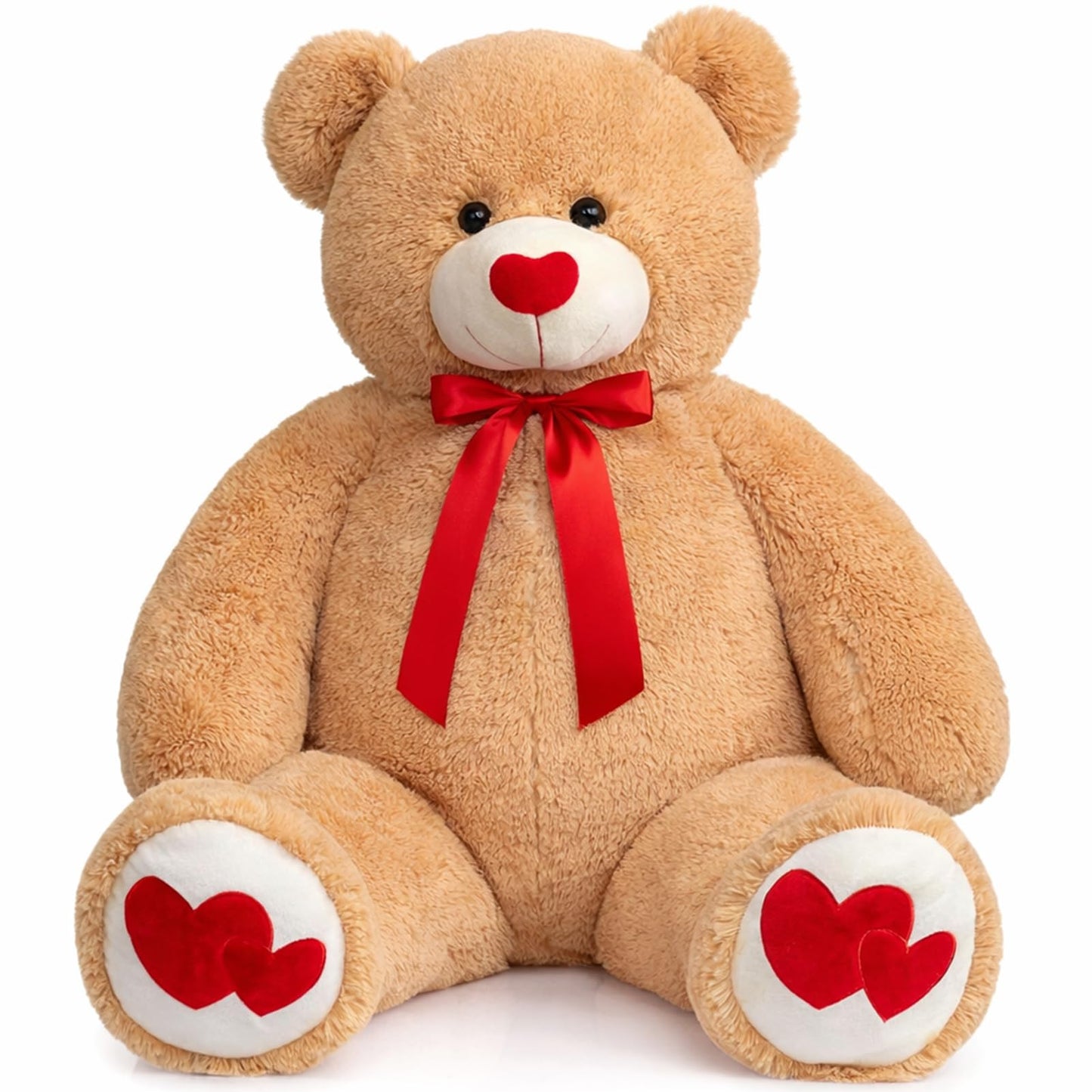 HollyHOME Giant 4ft Teddy Bear – 48 inch Tan Plush with Red Heart | Gifts for Girlfriend, Mom & Kids