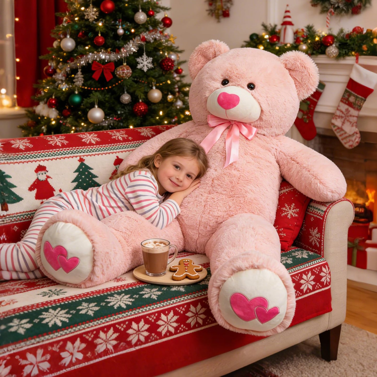 HollyHOME Giant 4ft Pink Teddy Bear – Soft Plush Heart Gift for Girlfriend, Mom & Kids