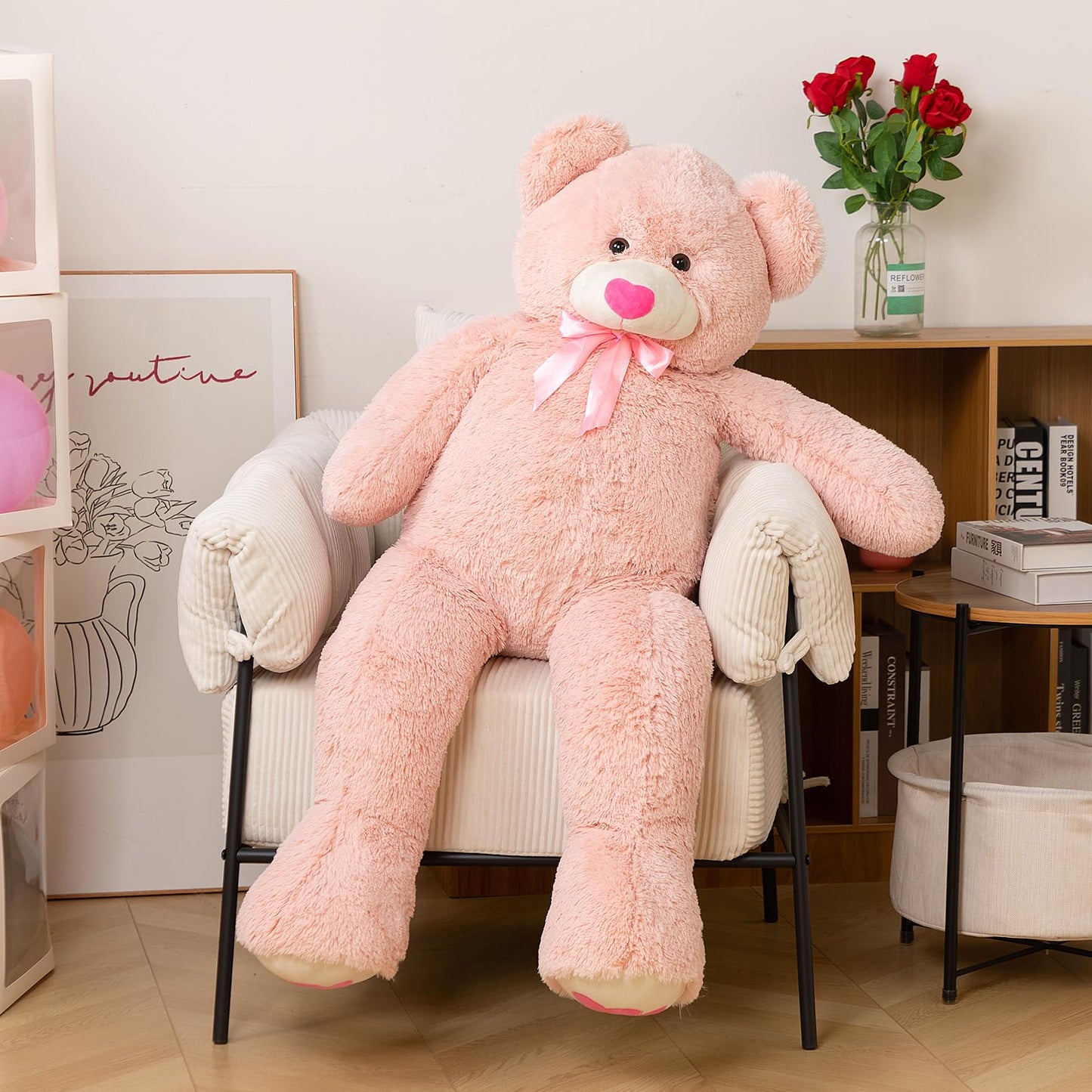 HollyHOME Giant 4ft Pink Teddy Bear – Soft Plush Heart Gift for Girlfriend, Mom & Kids