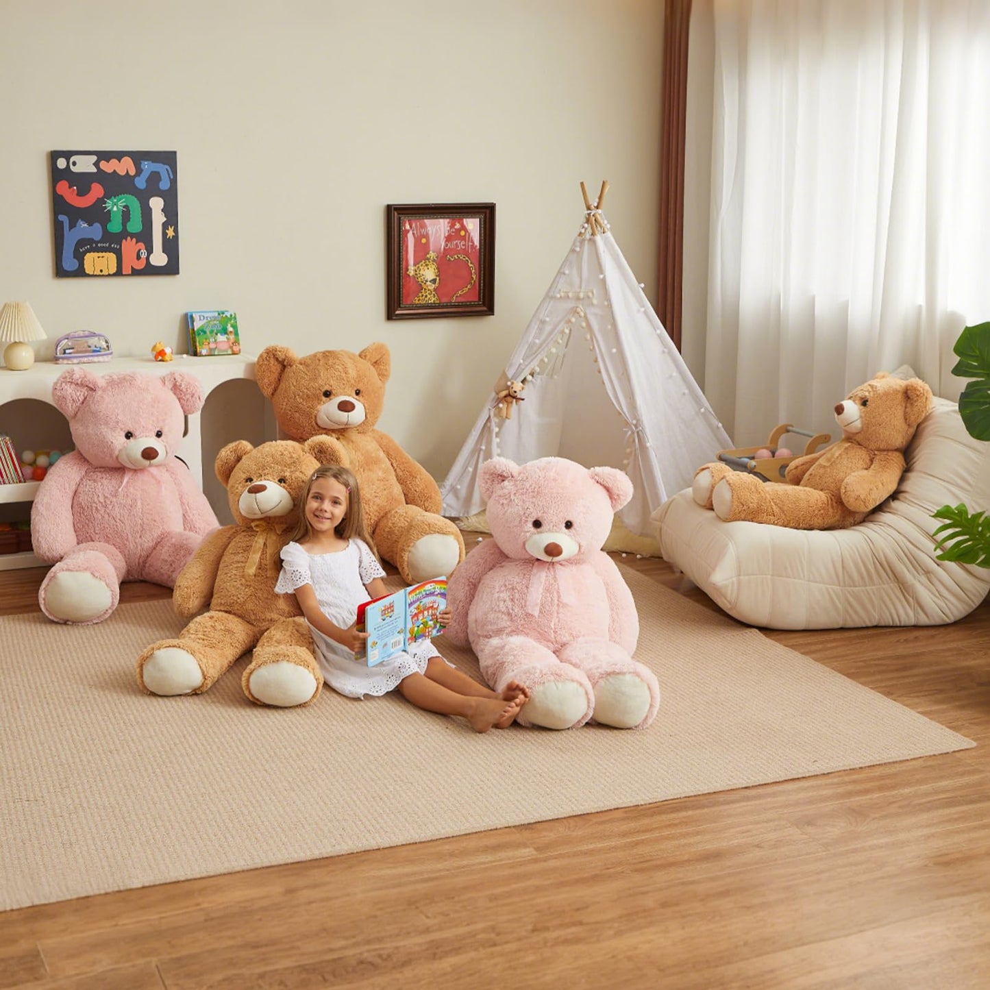 HollyHOME Giant Teddy Bear 48-Inch Tan Plush – Big Teddy Gift for Kids & Loved Ones