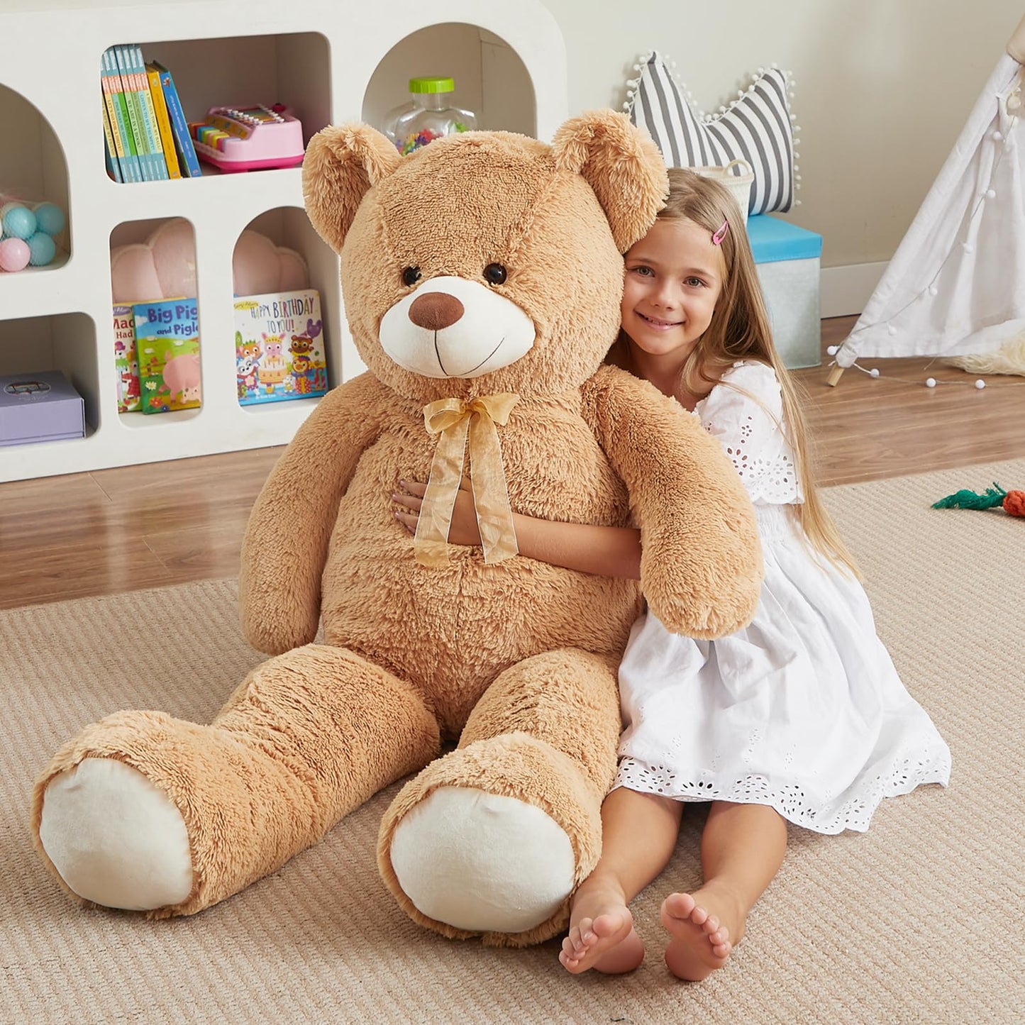 HollyHOME Giant Teddy Bear 48-Inch Tan Plush – Big Teddy Gift for Kids & Loved Ones