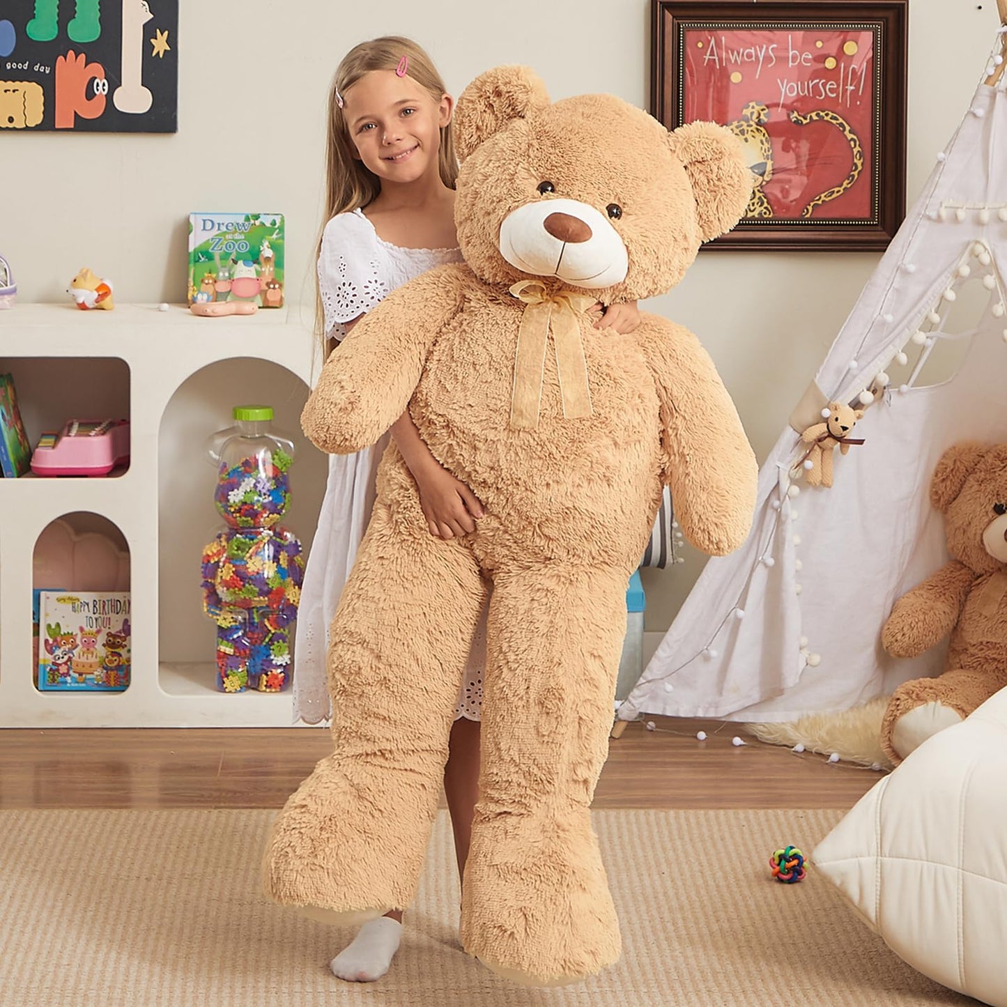 HollyHOME Giant Teddy Bear 48-Inch Tan Plush – Big Teddy Gift for Kids & Loved Ones