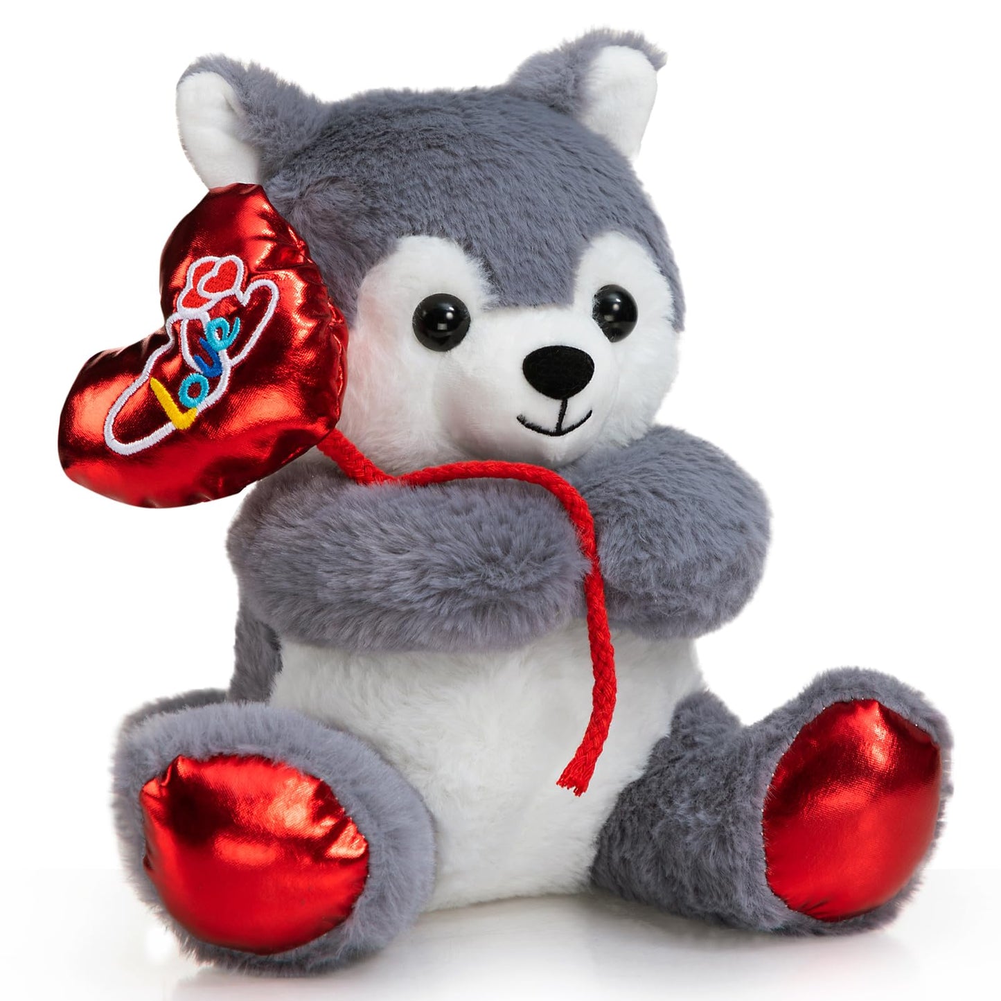 HollyHOME Husky Plush – 10-Inch Stuffed Animal with Red Love Balloon for Valentine's Day