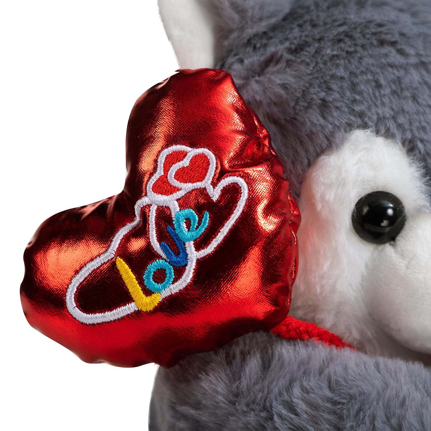 HollyHOME Husky Plush – 10-Inch Stuffed Animal with Red Love Balloon for Valentine's Day