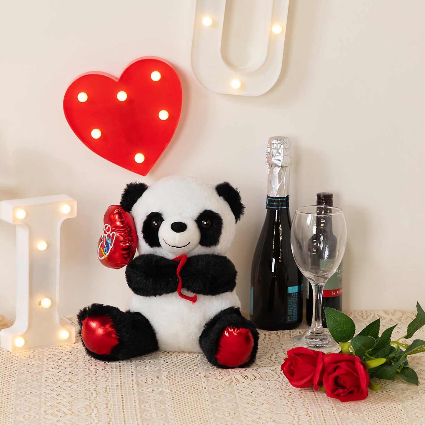 HollyHOME Panda Plush – Valentine Balloon Bear, 10-Inch Cuddle Gift