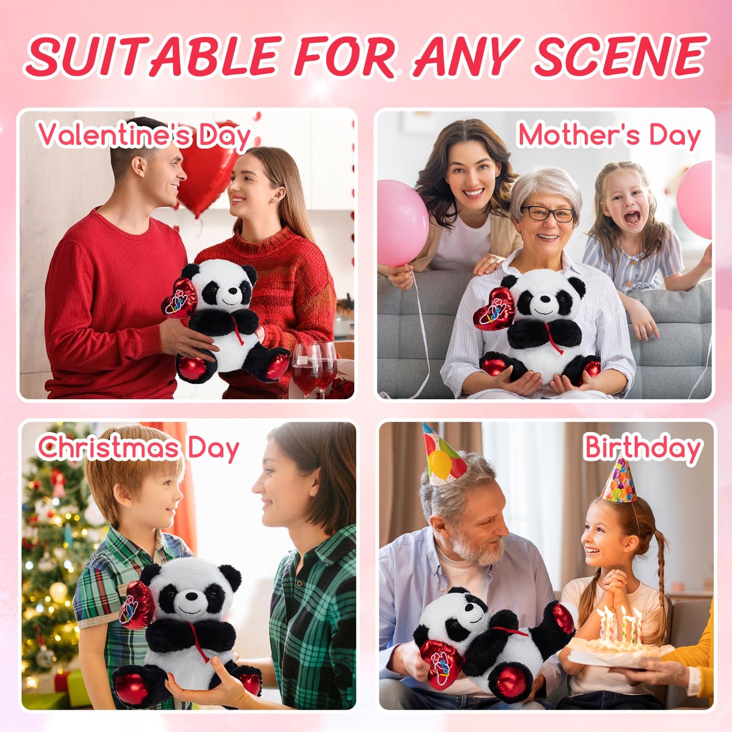 HollyHOME Panda Plush – Valentine Balloon Bear, 10-Inch Cuddle Gift