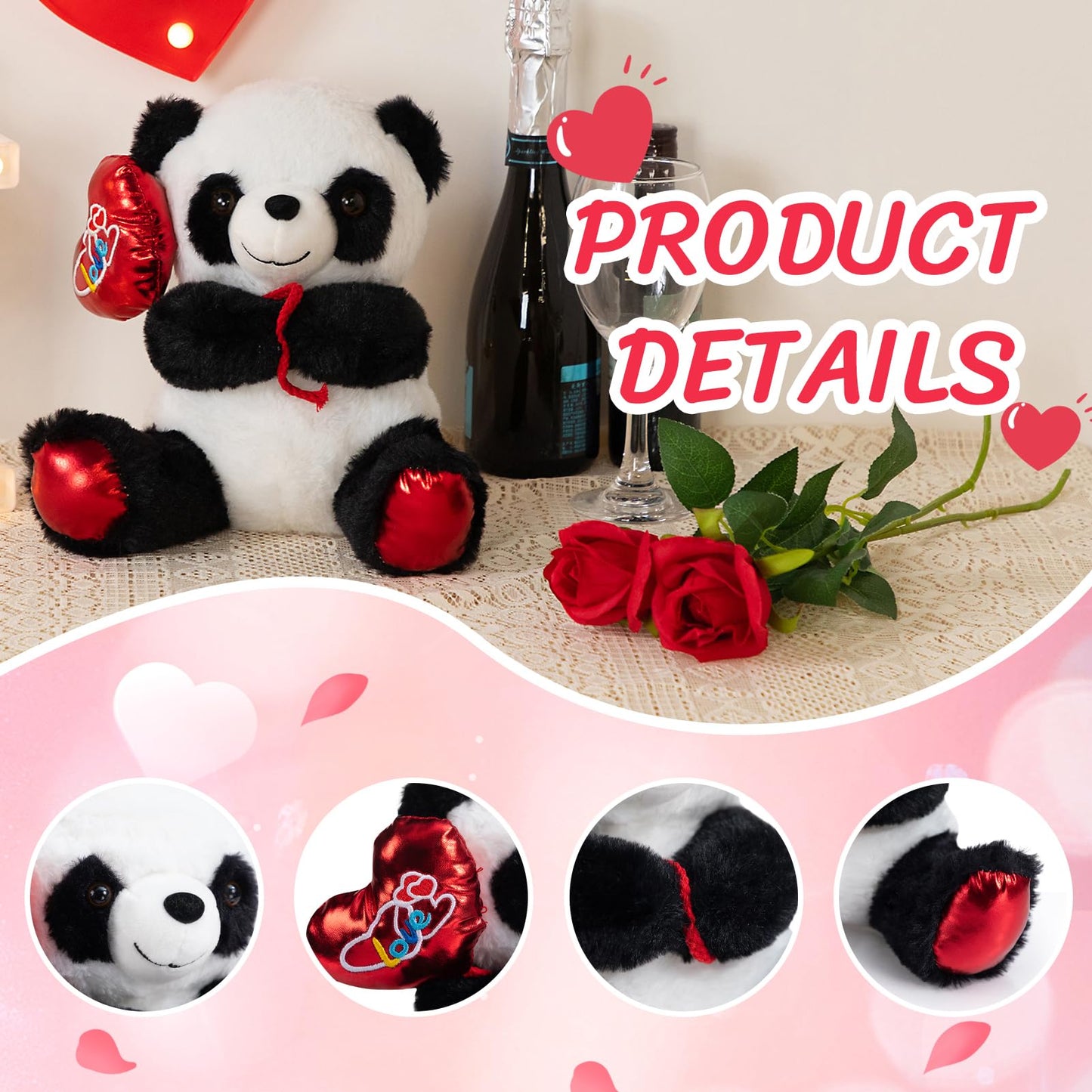 HollyHOME Panda Plush – Valentine Balloon Bear, 10-Inch Cuddle Gift