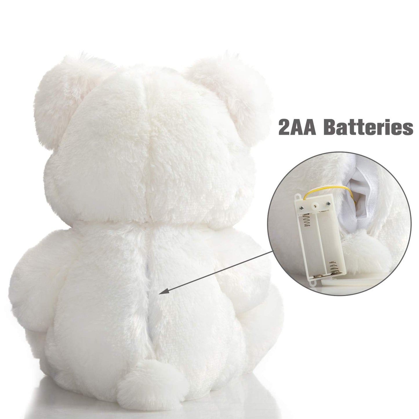 HollyHOME Teddy Bear with Heart Plush – LED I Love You Blush, 13 inch White