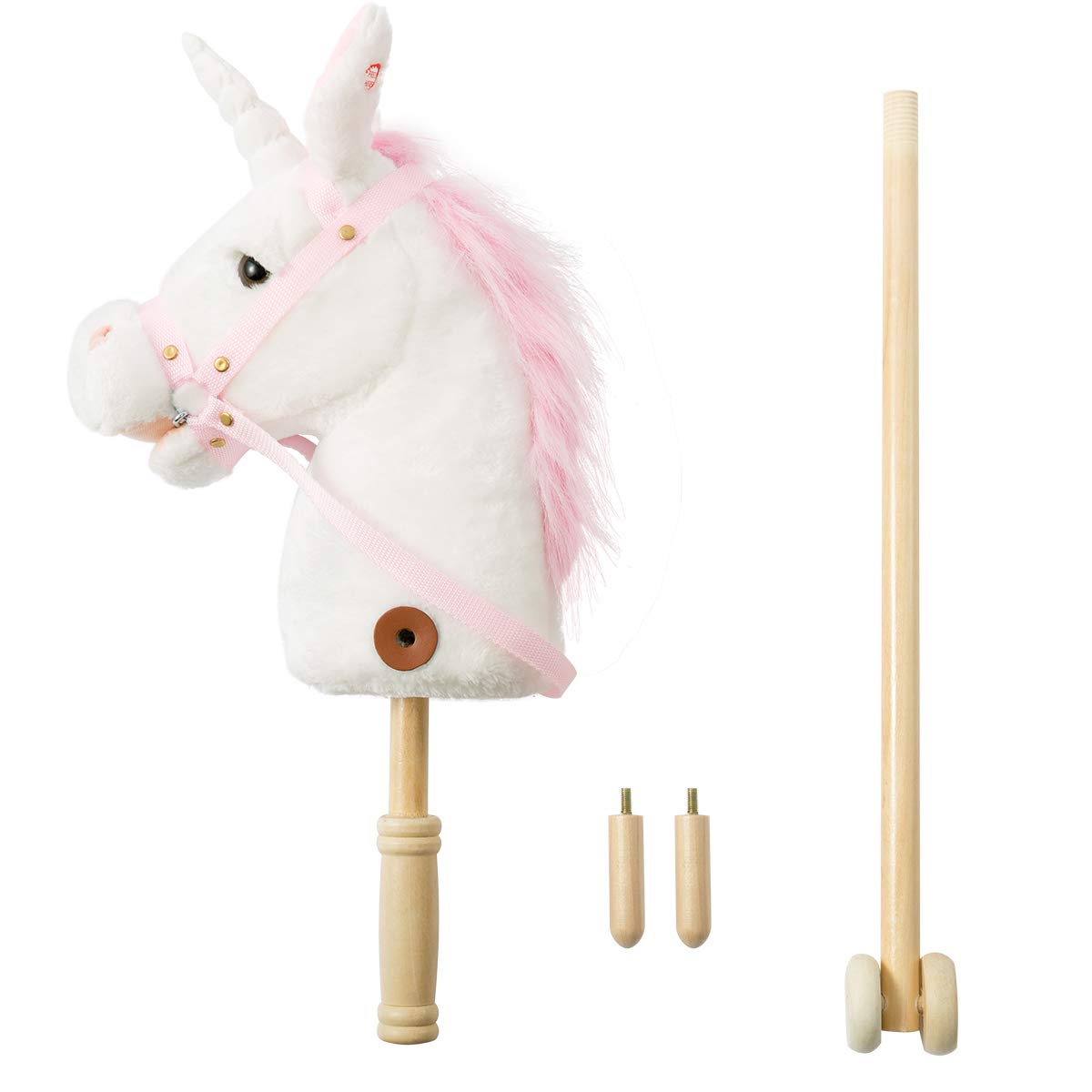 HollyHOME Plush Unicorn Stick Horse with Wood Wheels - 37-Inch Interactive Toy