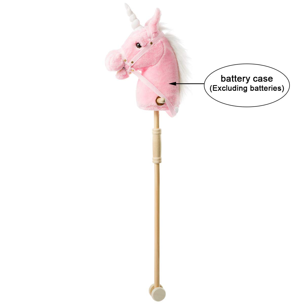 HollyHOME Plush Unicorn Stick Horse with Wood Wheels – 37 Inch Pink Pony with Neighing & Galloping Sounds