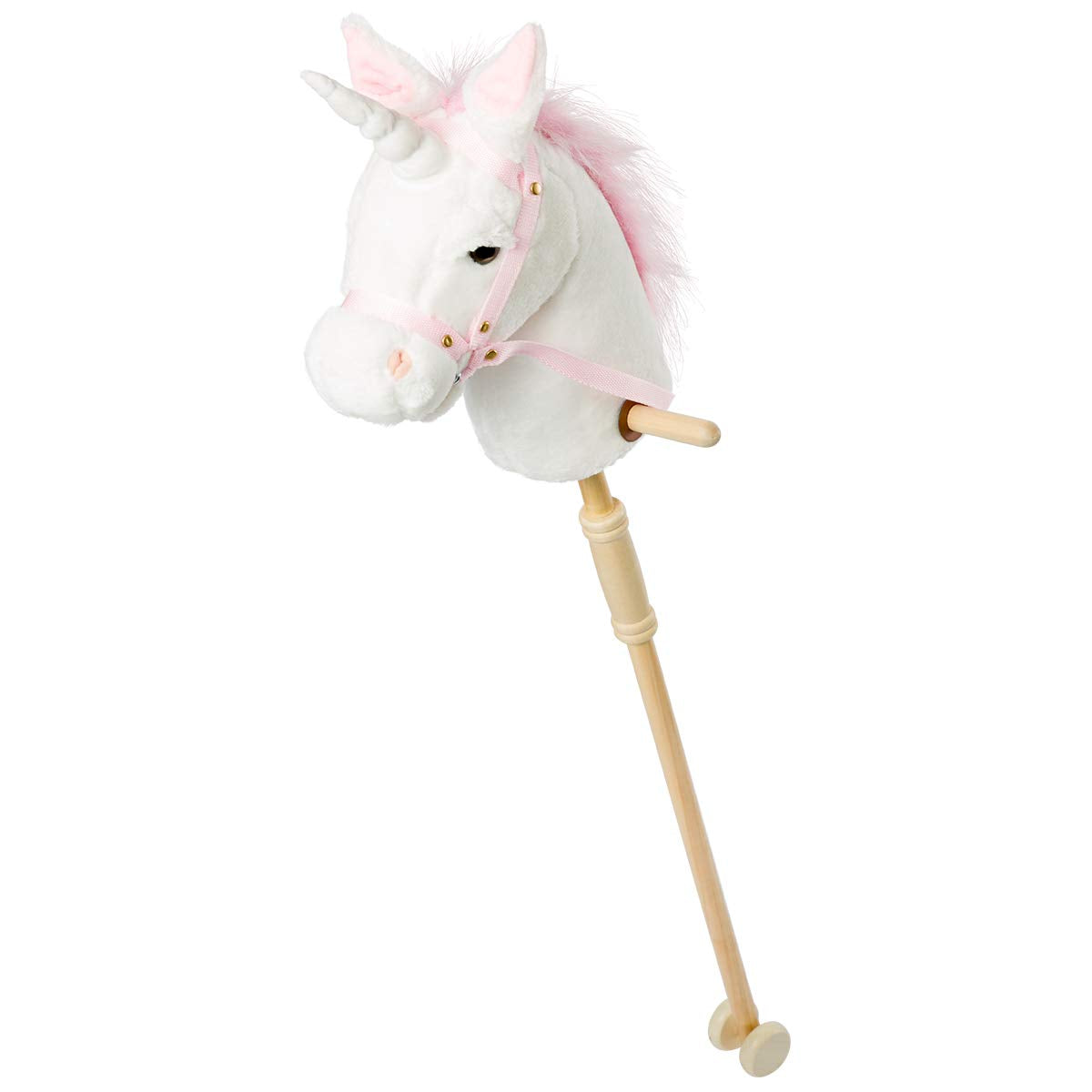 HollyHOME Plush Unicorn Stick Horse with Wood Wheels - 37-Inch Interactive Toy