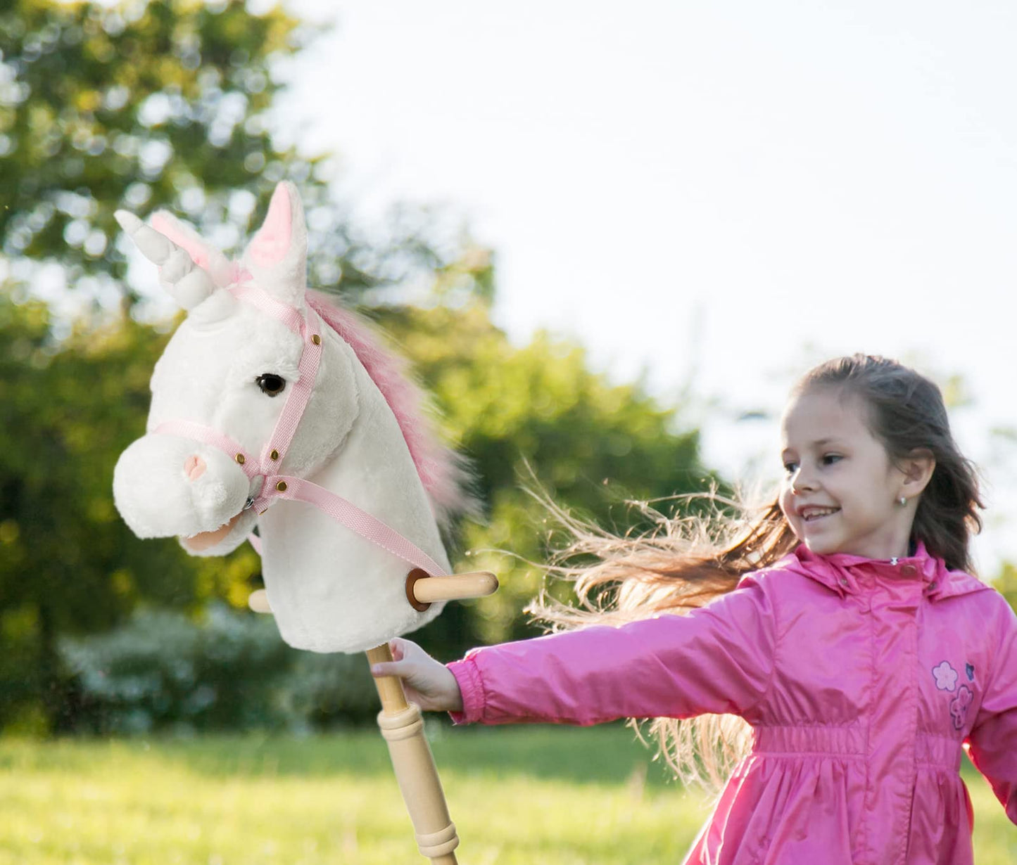 HollyHOME Plush Unicorn Stick Horse with Wood Wheels - 37-Inch Interactive Toy