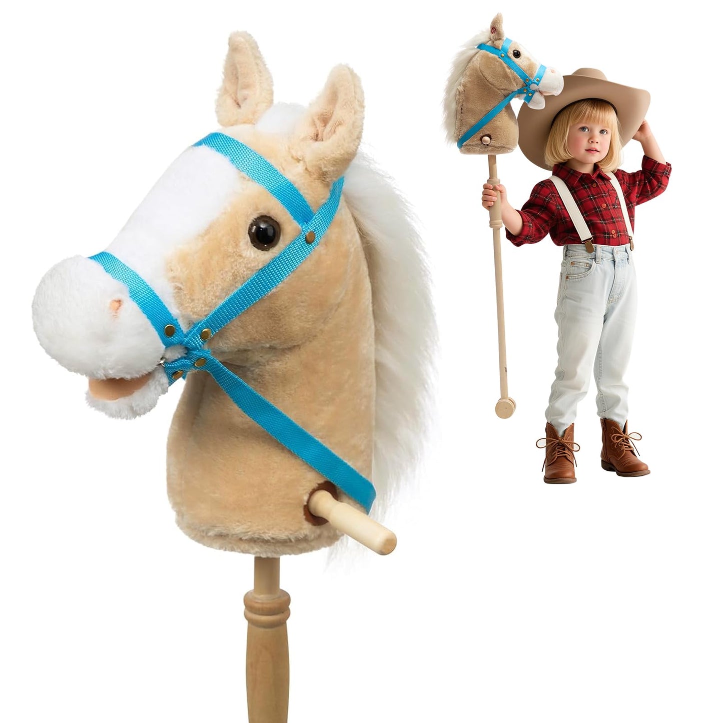 HollyHOME 36-Inch Stick Horse Plush on Wood Wheels with Real Pony Neighing and Galloping Sounds