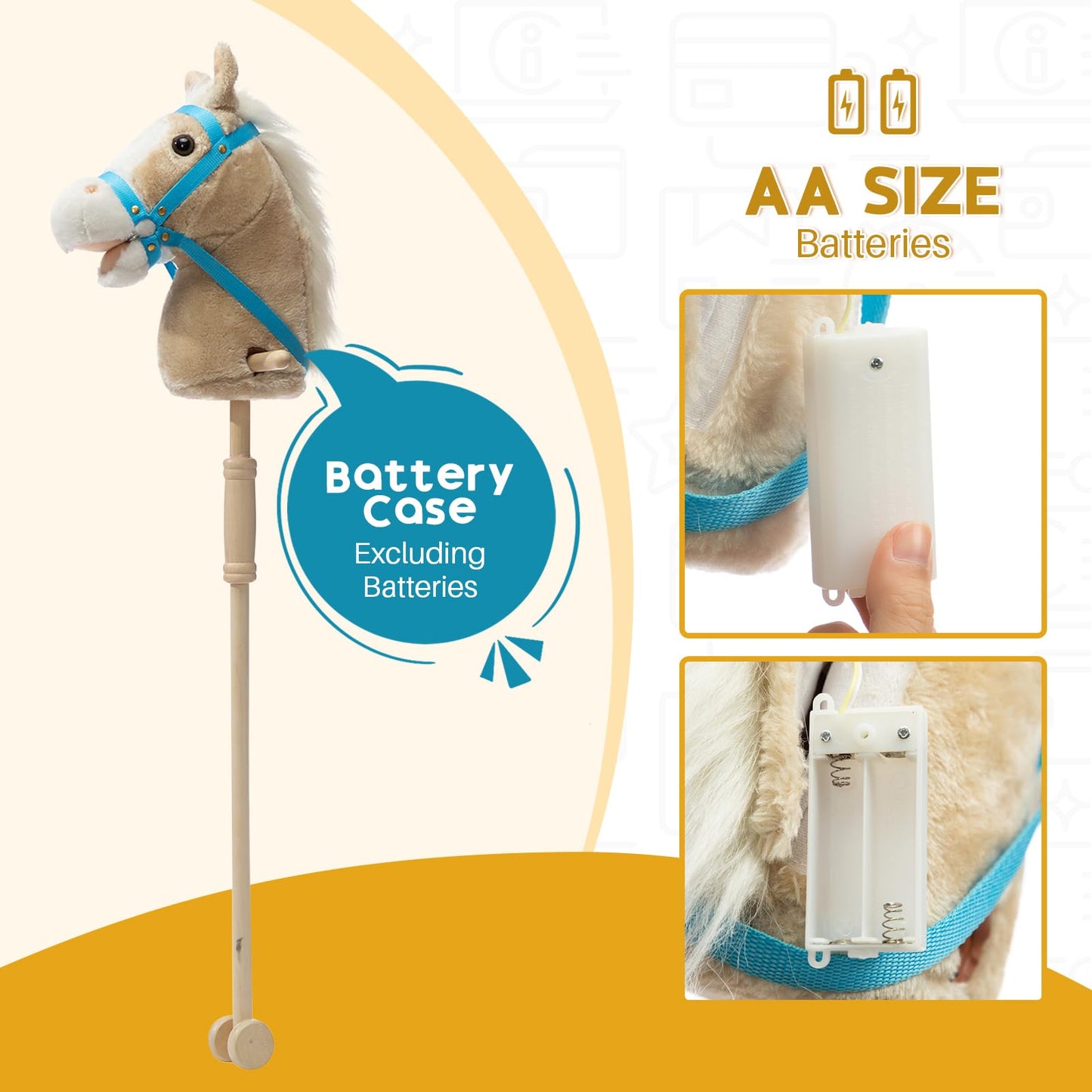 HollyHOME 36-Inch Stick Horse Plush on Wood Wheels with Real Pony Neighing and Galloping Sounds