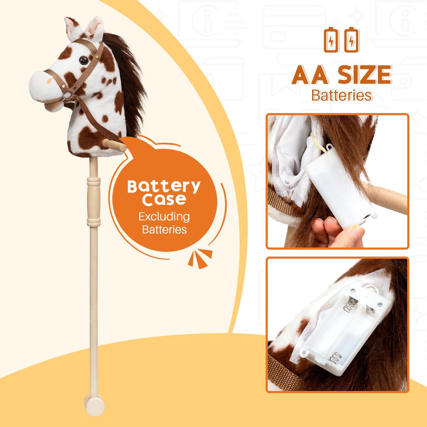 HollyHOME Stick Horse Plush — 36-Inch Hobby Horse with Wood Wheels and Neighing Sounds