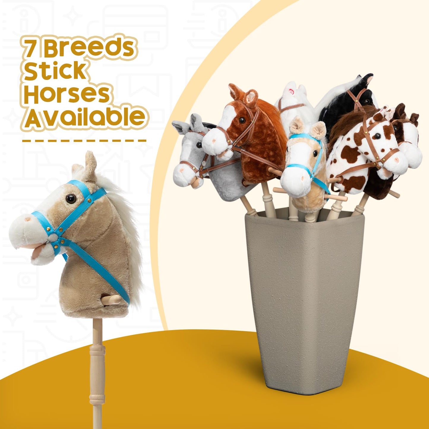 HollyHOME 36-Inch Stick Horse Plush on Wood Wheels with Real Pony Neighing and Galloping Sounds