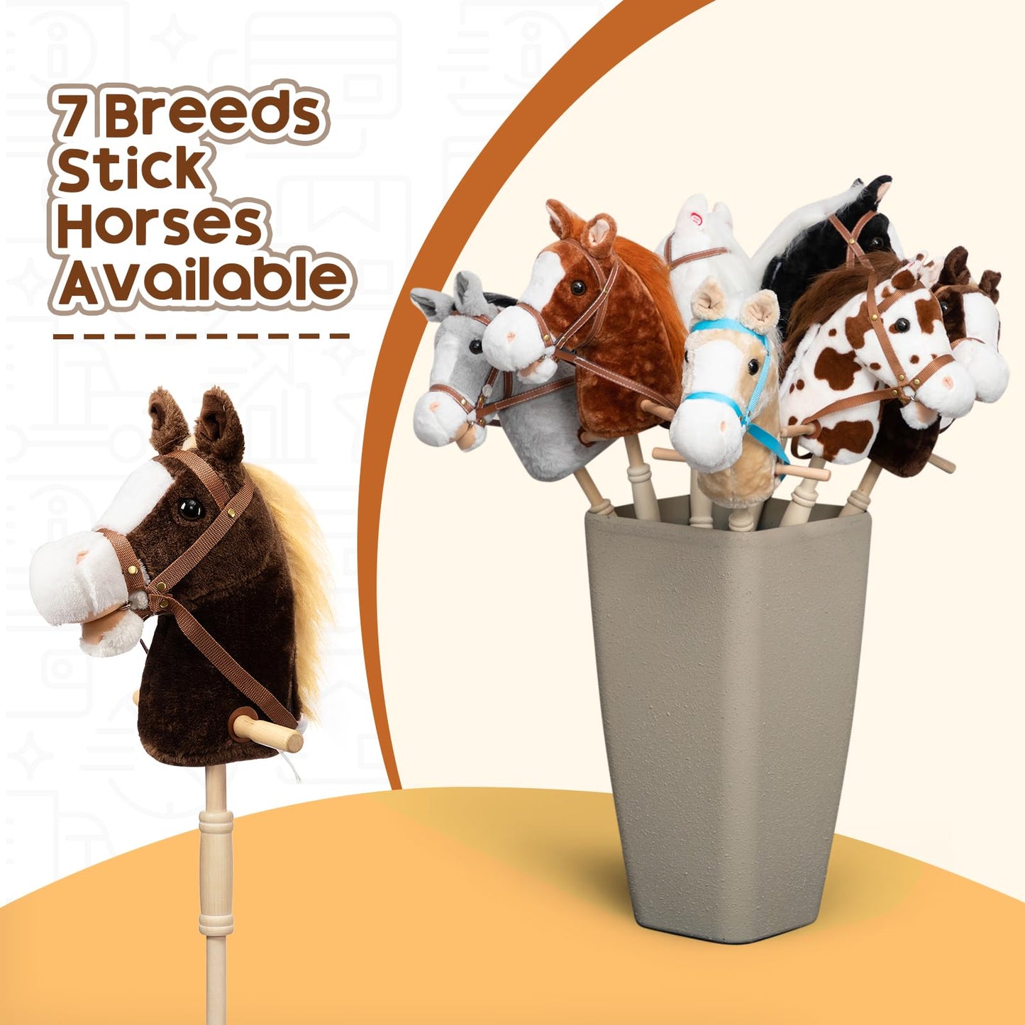 HollyHOME Stick Horse Plush — Chocolate 36-Inch Handcrafted Hobby Horse with Wood Wheels & Real Pony Sounds