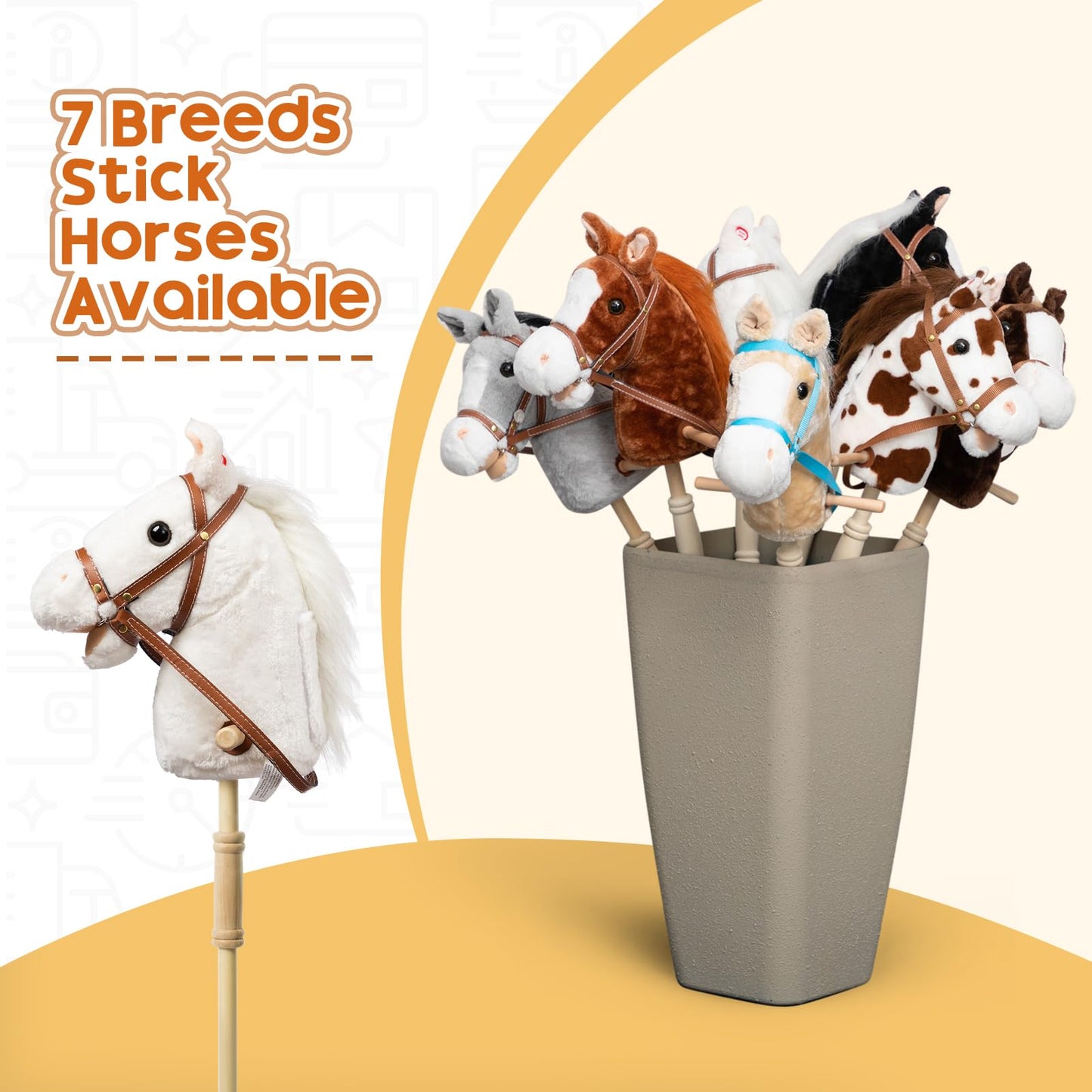 HollyHOME Stick Horse Plush – 36-Inch Handcrafted Hobby Horse with Wood Wheels & Realistic Sounds