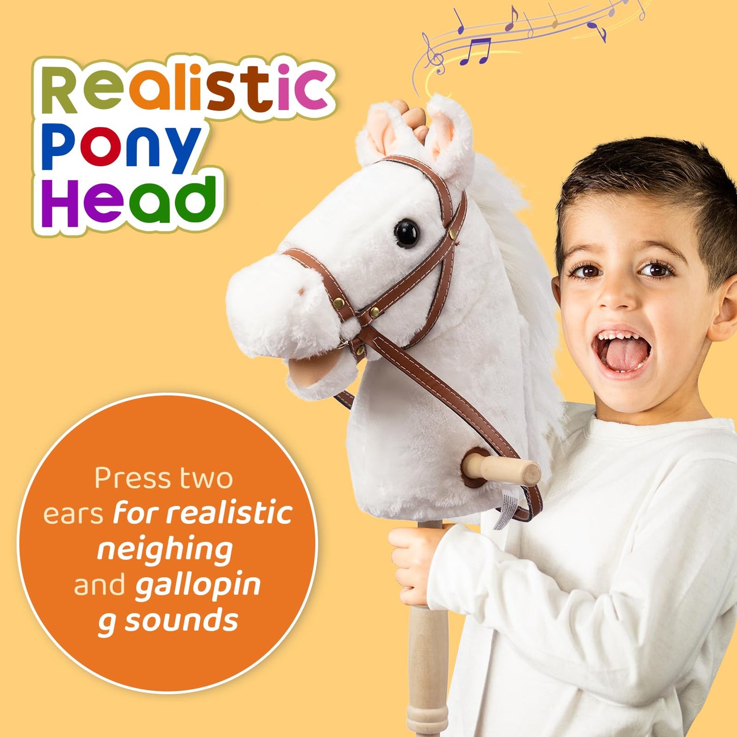 HollyHOME Stick Horse Plush – 36-Inch Handcrafted Hobby Horse with Wood Wheels & Realistic Sounds