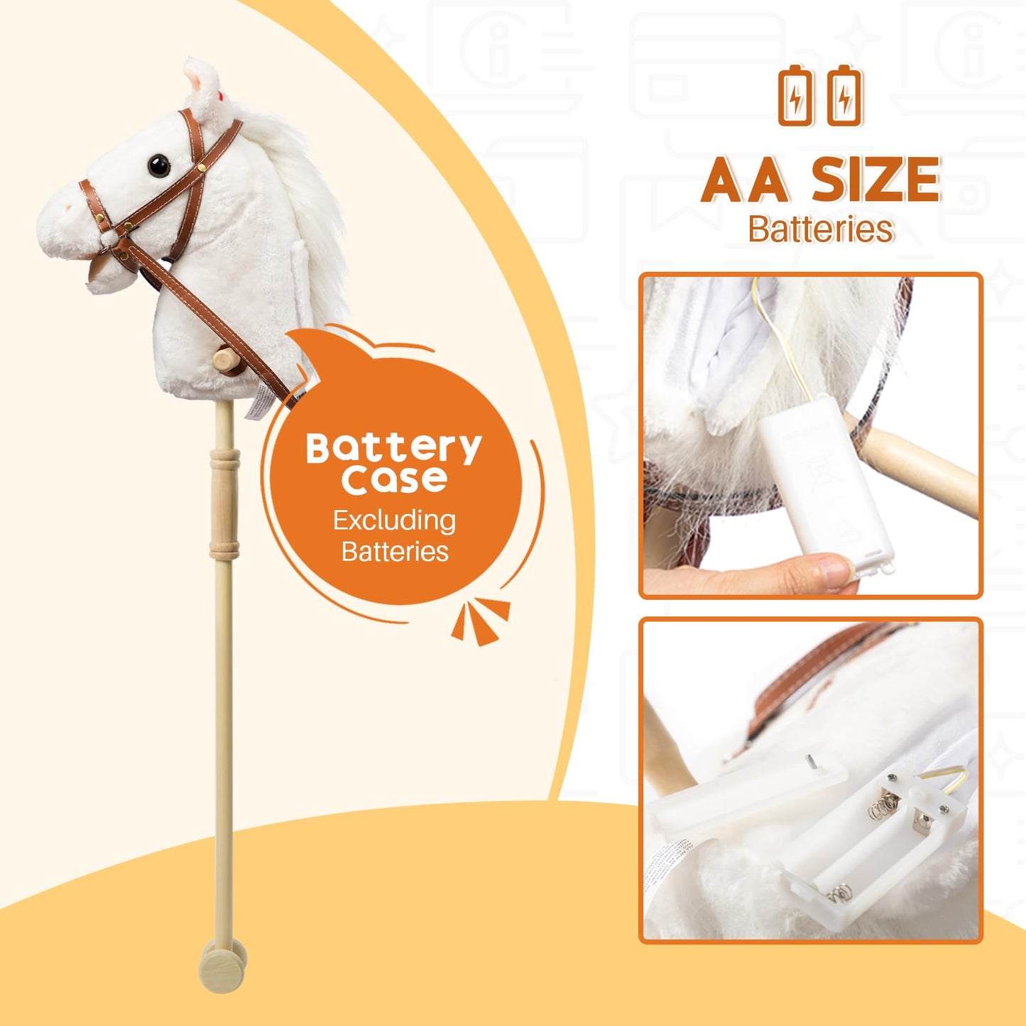HollyHOME Stick Horse Plush – 36-Inch Handcrafted Hobby Horse with Wood Wheels & Realistic Sounds