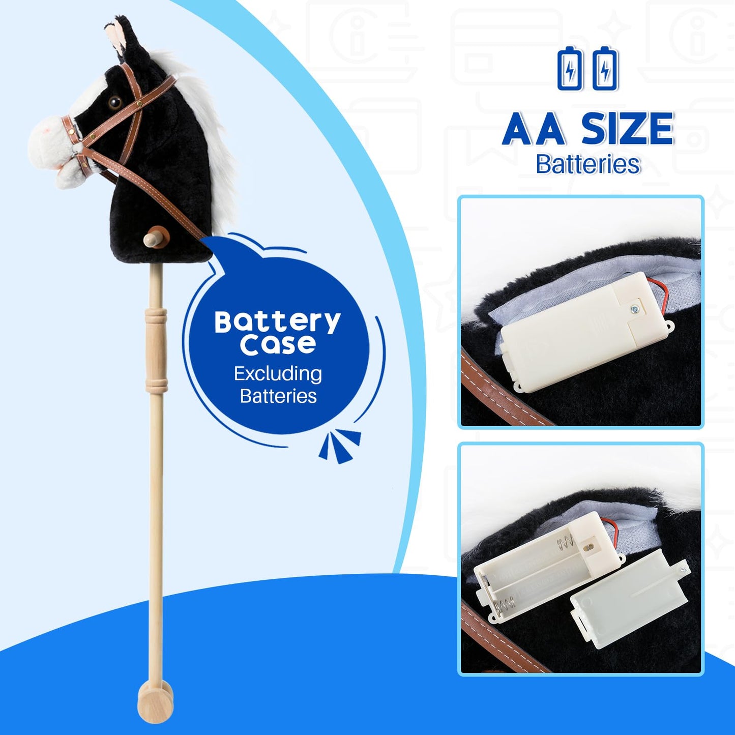 HollyHOME Stick Horse Plush – Handcrafted Hobby Horse on a Stick with Wood Wheels, Real Pony Neighing & Galloping Sounds, 36 Inches