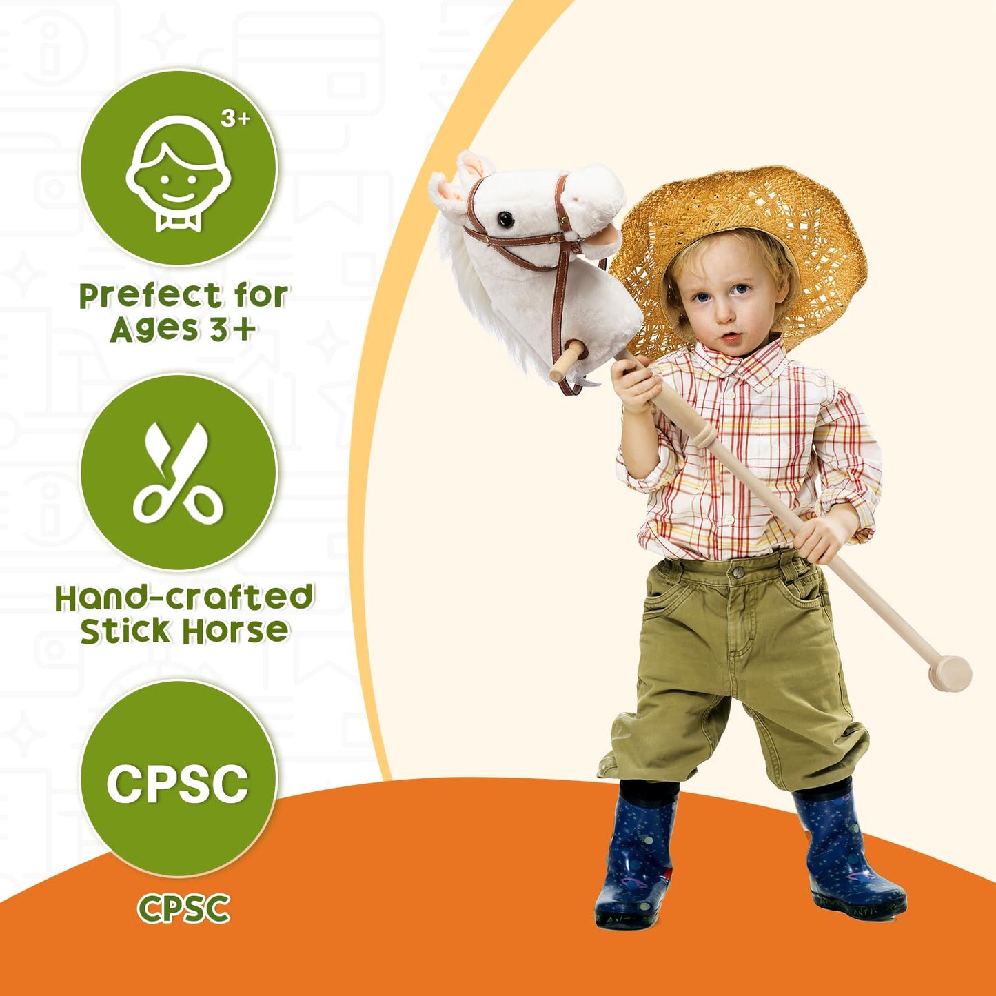 HollyHOME Stick Horse Plush – 36-Inch Handcrafted Hobby Horse with Wood Wheels & Realistic Sounds