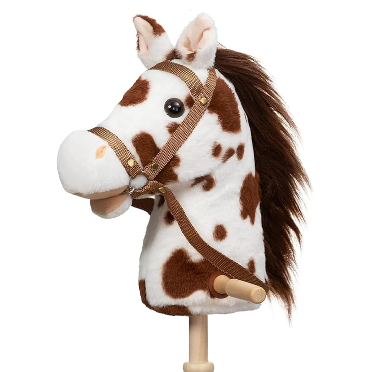 HollyHOME Stick Horse Plush — 36-Inch Hobby Horse with Wood Wheels and Neighing Sounds
