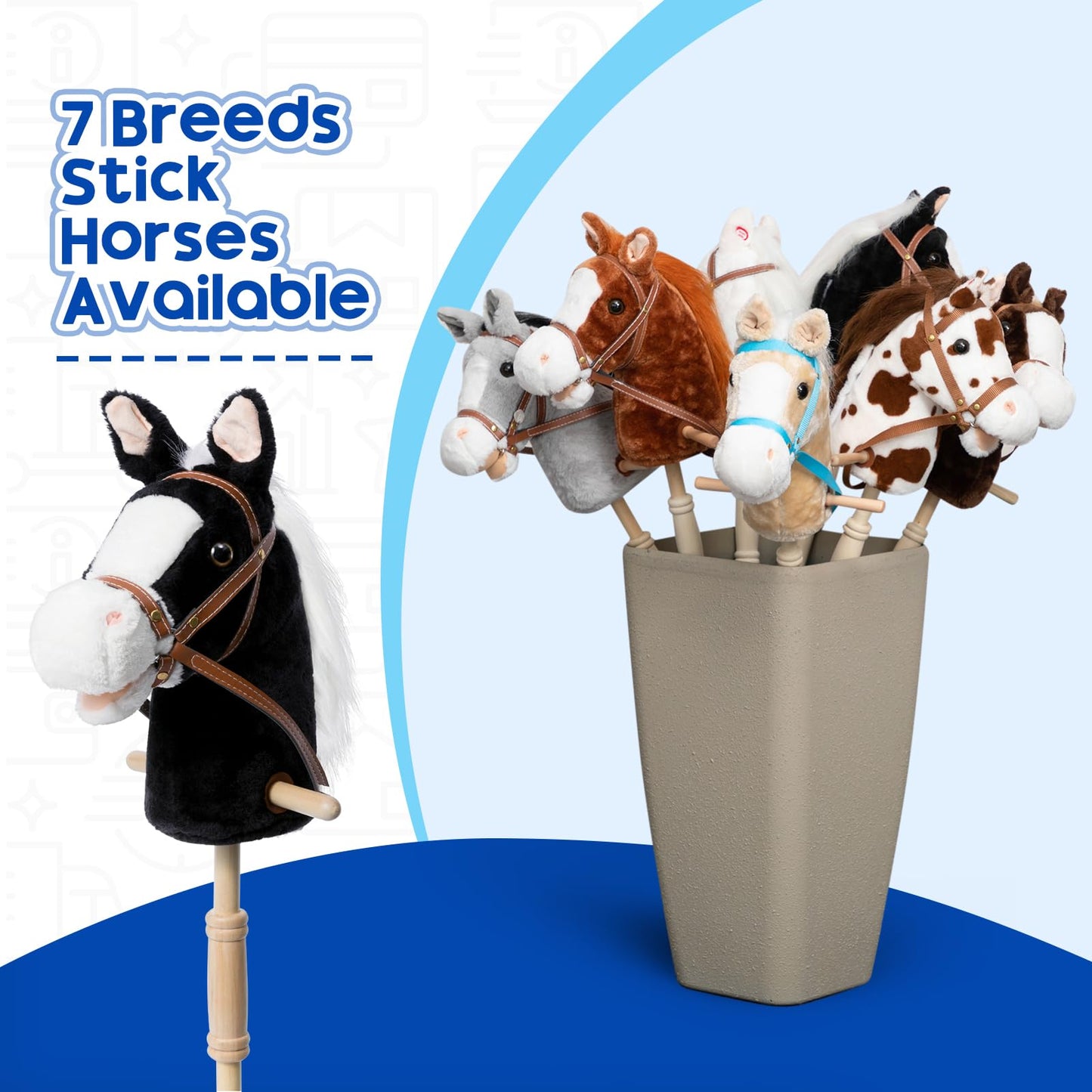 HollyHOME Stick Horse Plush – Handcrafted Hobby Horse on a Stick with Wood Wheels, Real Pony Neighing & Galloping Sounds, 36 Inches