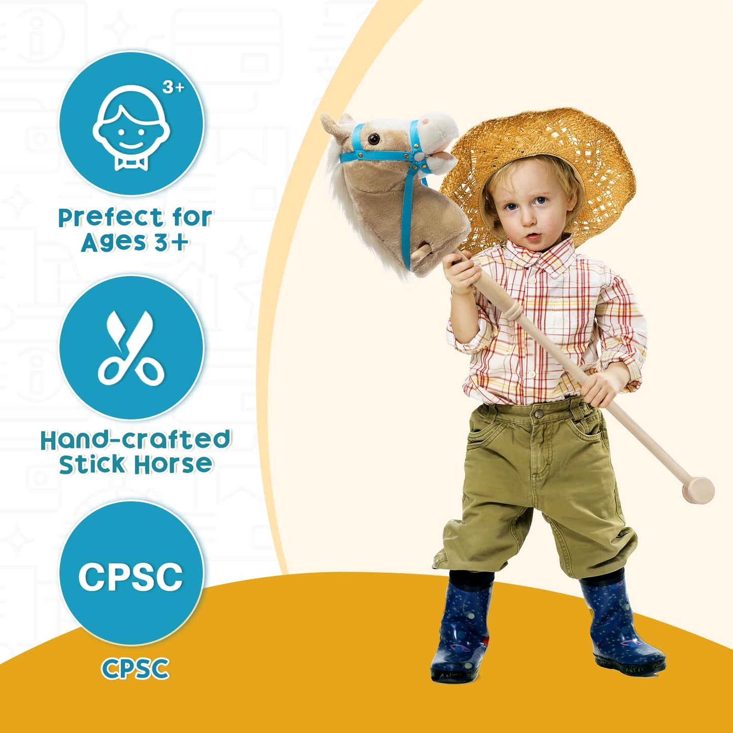 HollyHOME 36-Inch Stick Horse Plush on Wood Wheels with Real Pony Neighing and Galloping Sounds