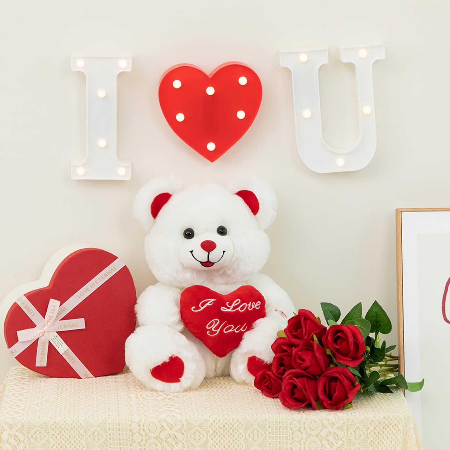 HollyHOME Teddy Bear with Heart — LED Blush Plush, Says I Love You, 13-Inch Gift