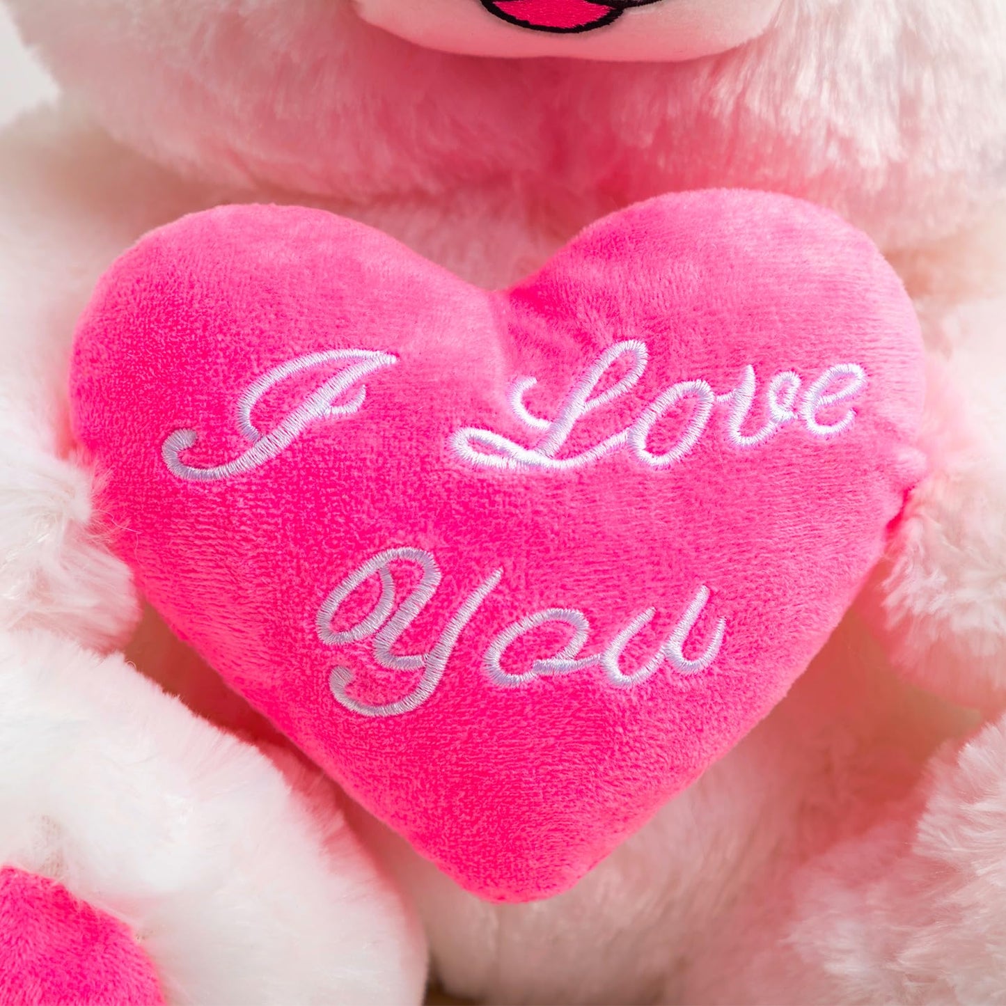 HollyHOME Teddy Bear with Heart Plush – LED I Love You Blush, 13 inch White